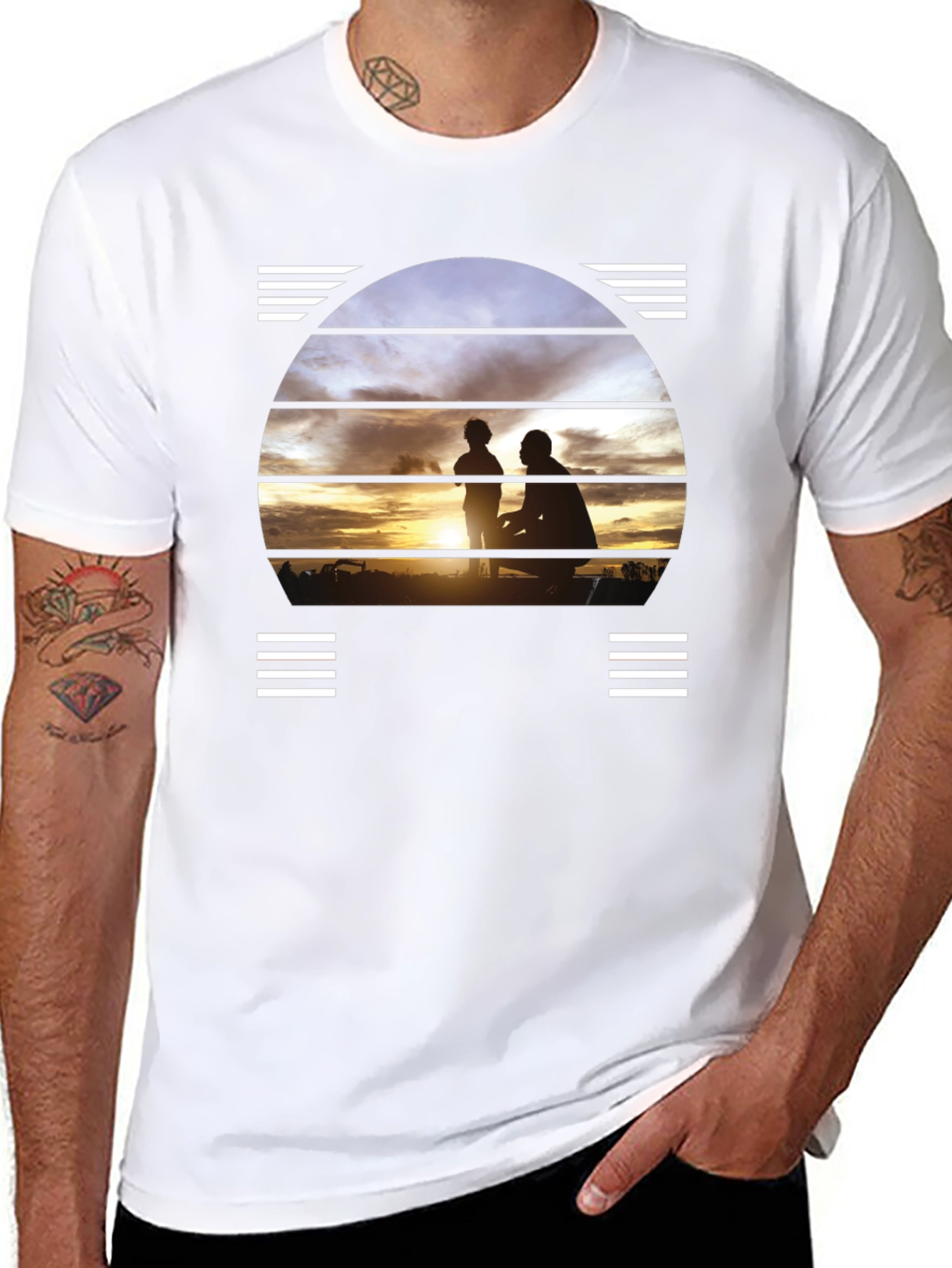 Black Sunset Father & Child Silhouette Black T-Shirt view 8