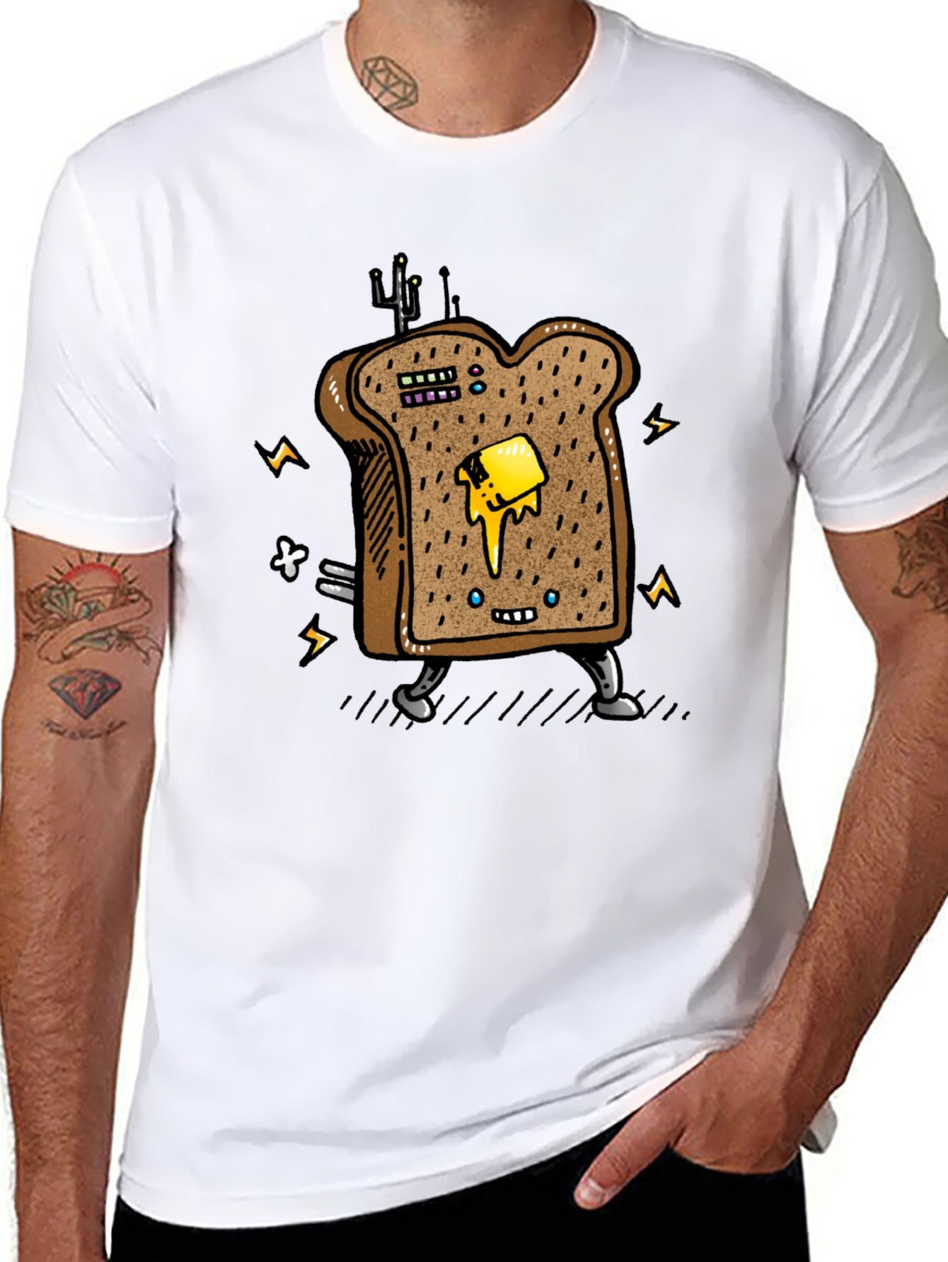 Black Animated Toast Graphic Black T-Shirt view 8