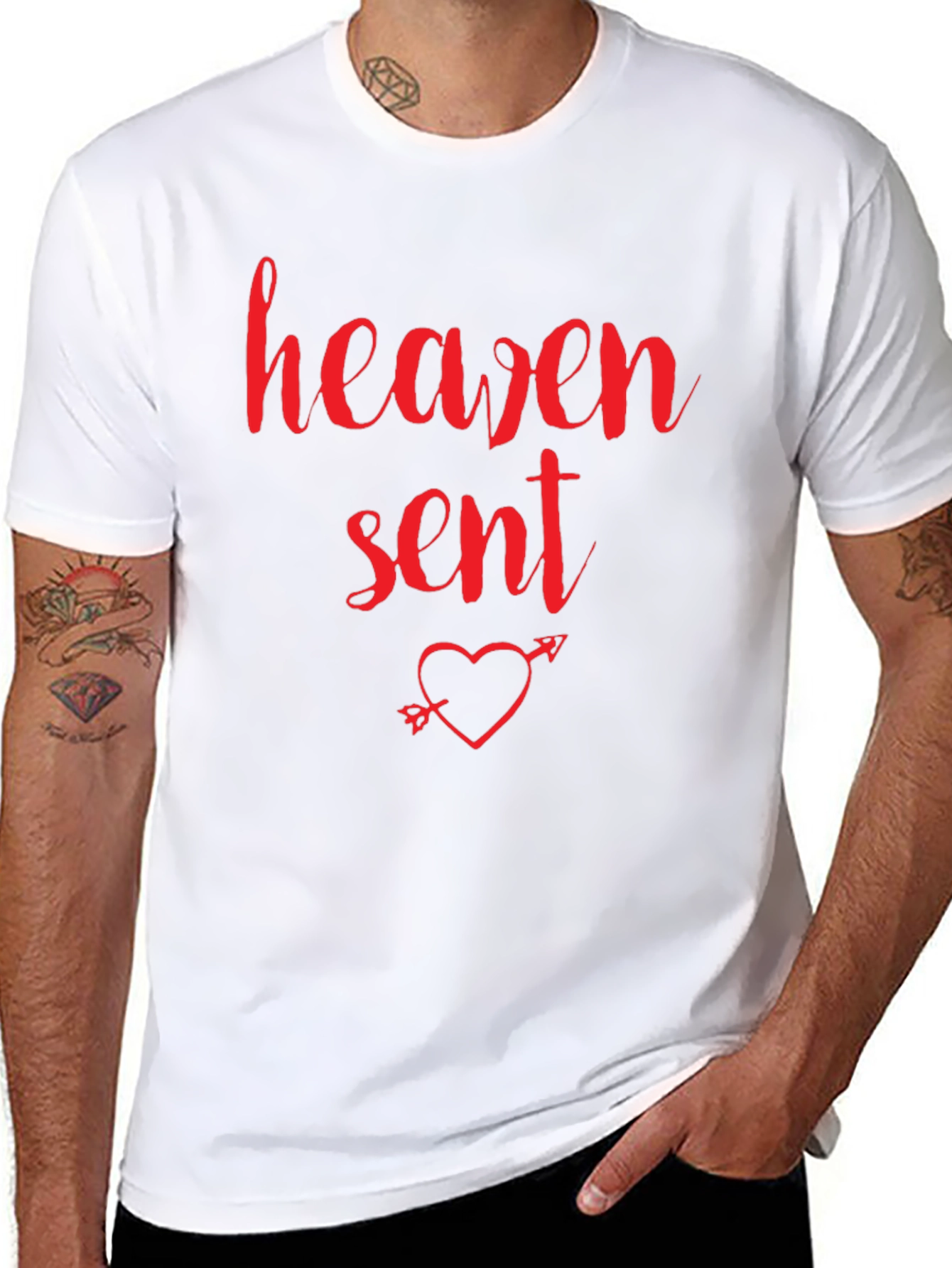 Black Heaven Sent Heart T-Shirt - Black Crew Neck Tee view 8