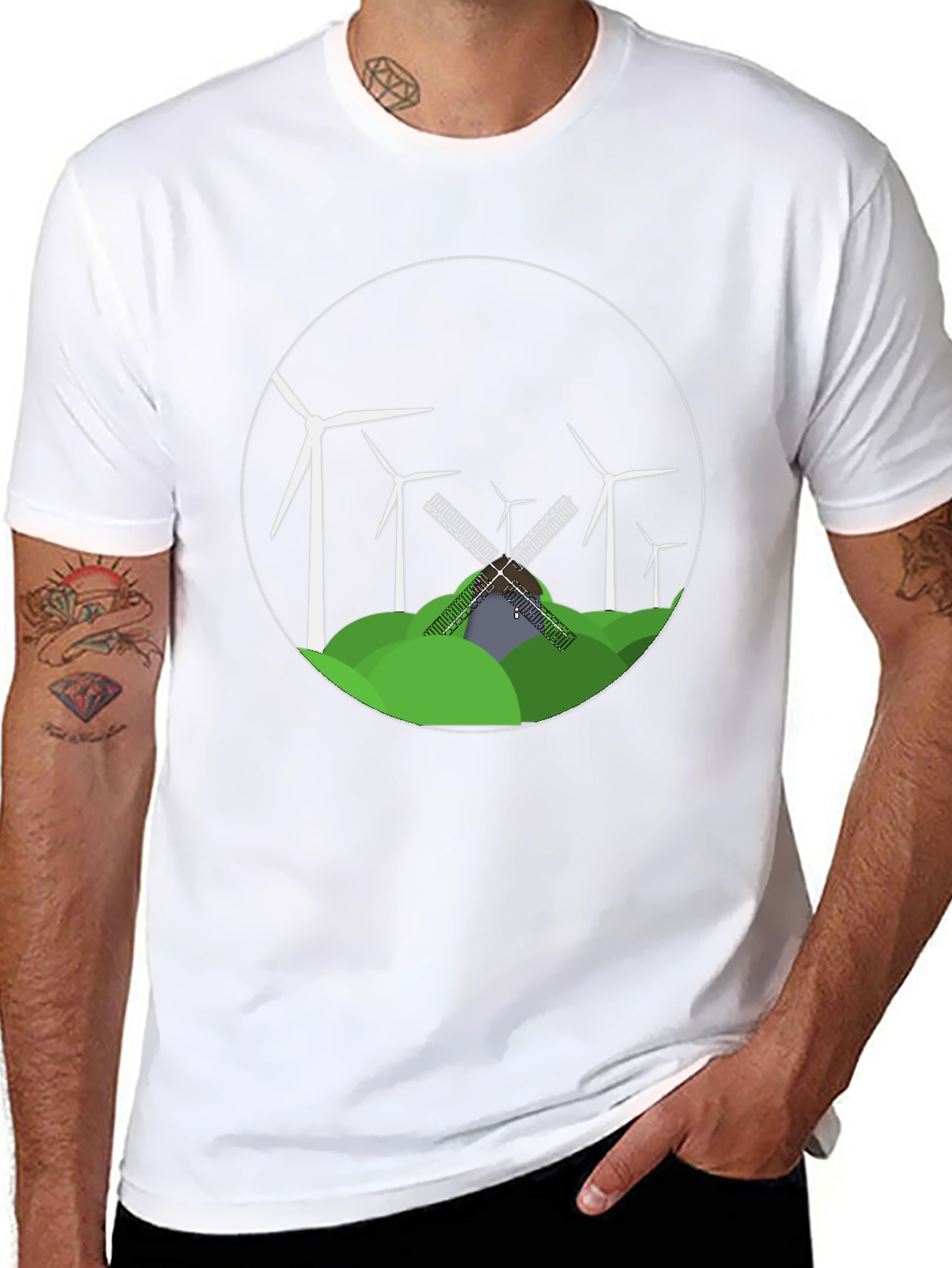 Black Windmill & Turbine Graphic Tee view 8