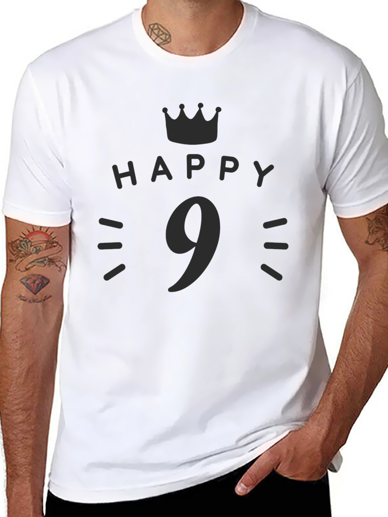 Black Happy 9th Birthday Black T-Shirt view 8