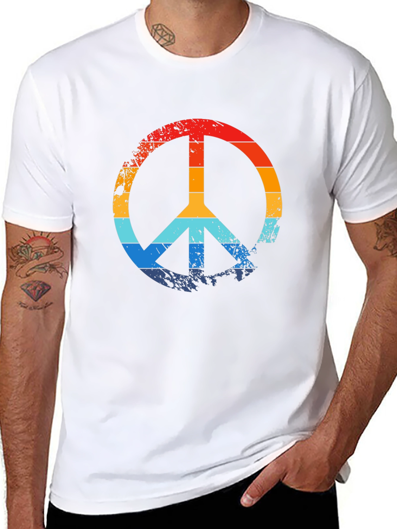Black Retro Peace Sign Black Graphic T-Shirt view 8