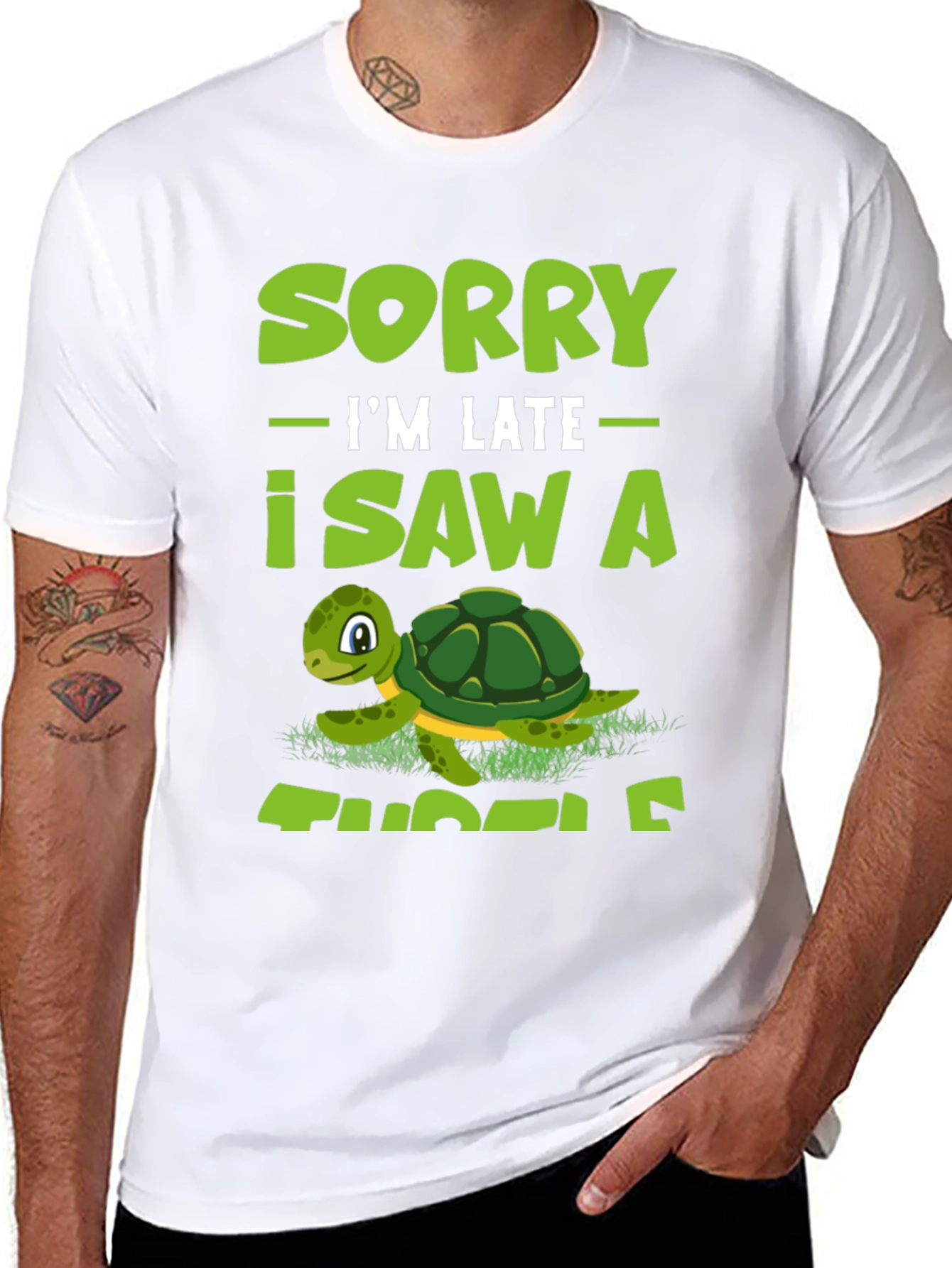 Black Sorry I'm Late I Saw A Turtle T-Shirt view 8