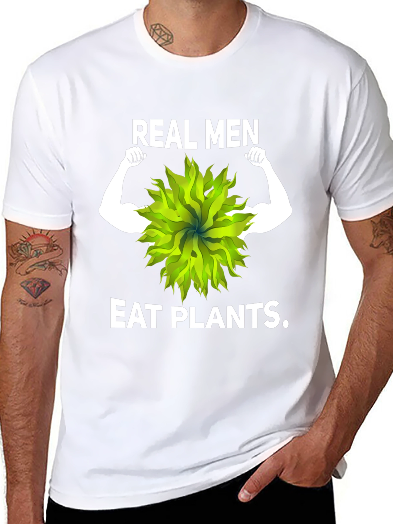 Black Real Men Eat Plants Graphic Tee view 8