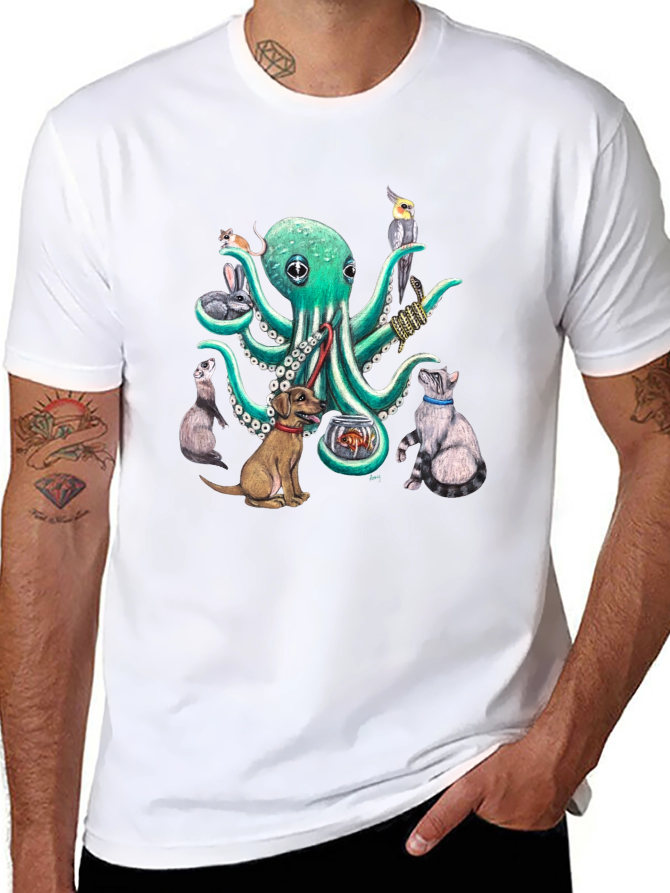 Black Octopus Pet Lover Graphic T-Shirt view 8