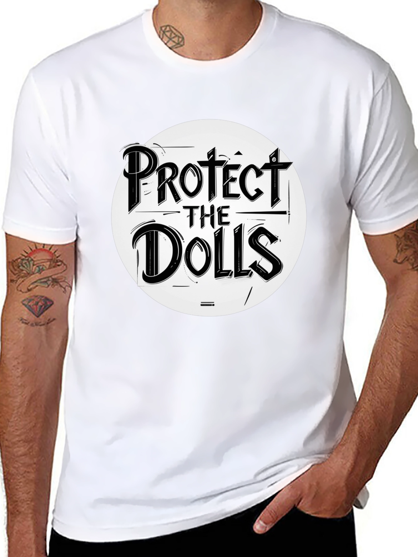 Black Protect the Dolls Graphic Tee - Black Crew Neck T-Shirt view 8