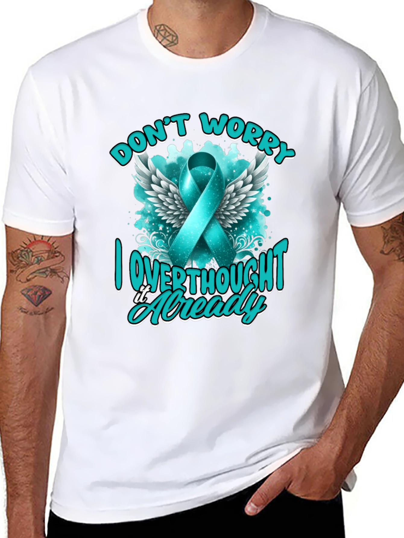 Black Don't Worry, I Overthought It Awareness Ribbon Tee view 8