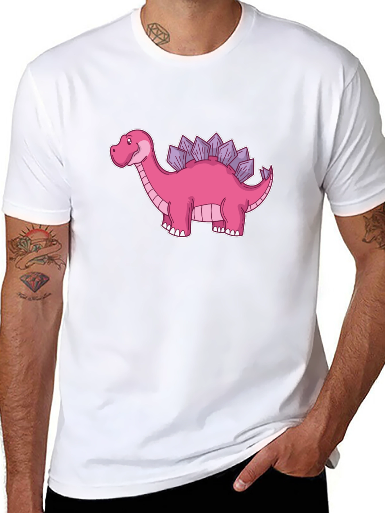 Black Dino T-Shirt - Pink Stegosaurus Graphic Tee view 8