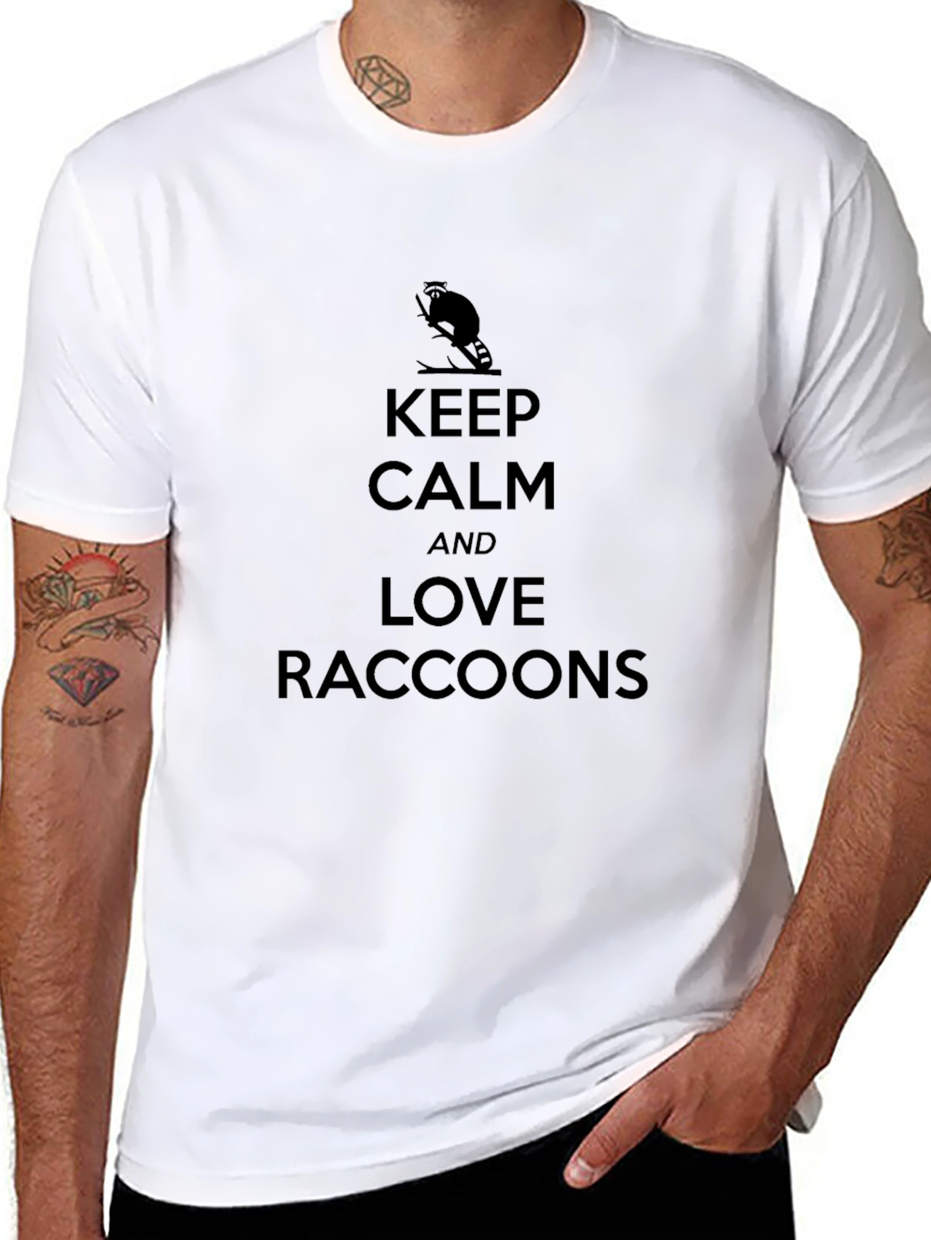 Black Keep Calm and Love Raccoons Black T-Shirt view 8