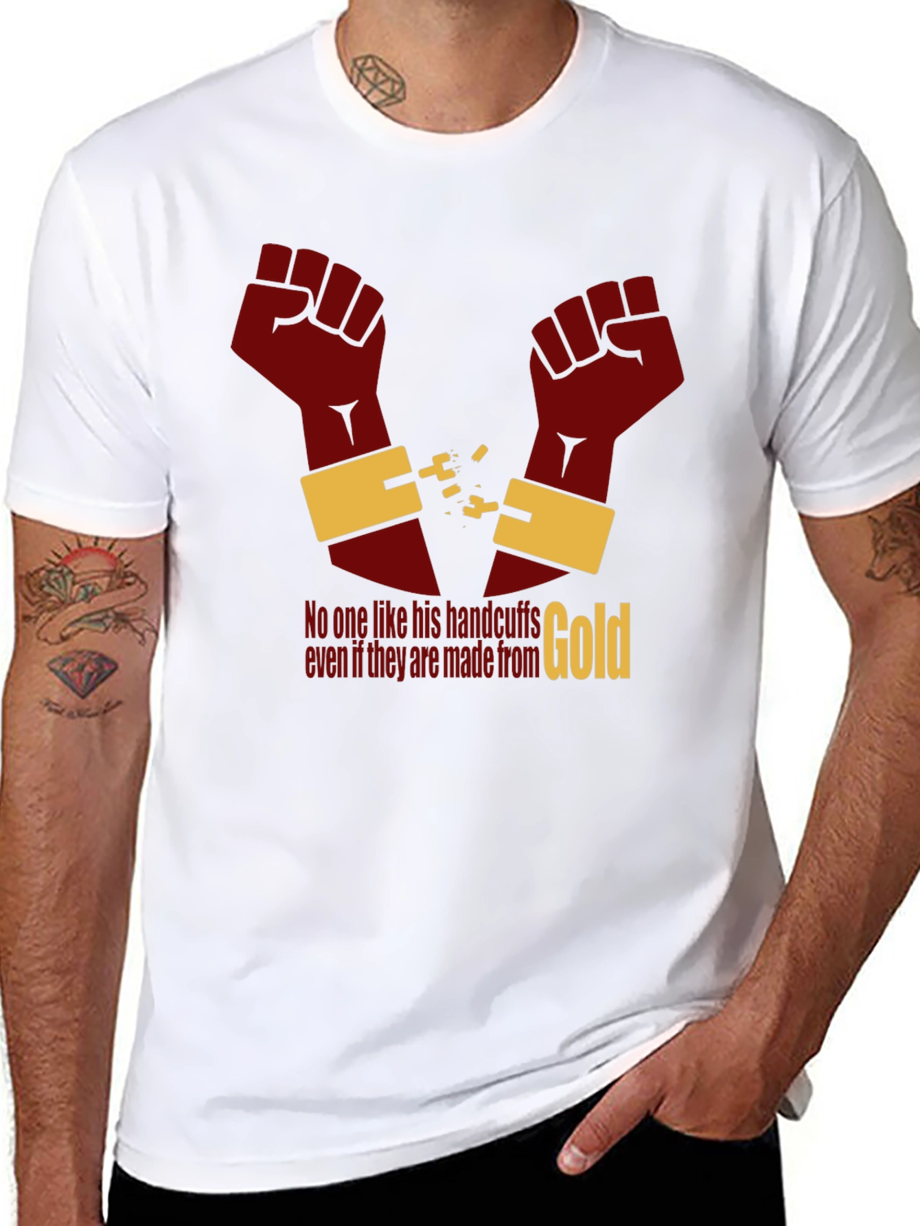 Black Freedom Gold Handcuff T-Shirt view 8