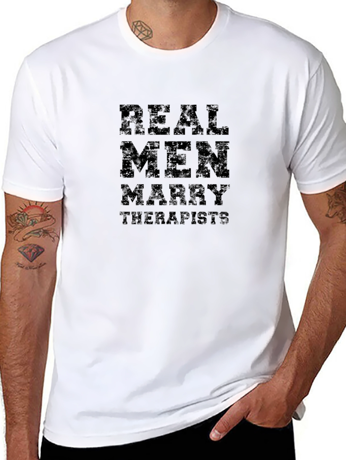 Black Real Men Marry Therapists T-Shirt - Funny Graphic Tee view 8