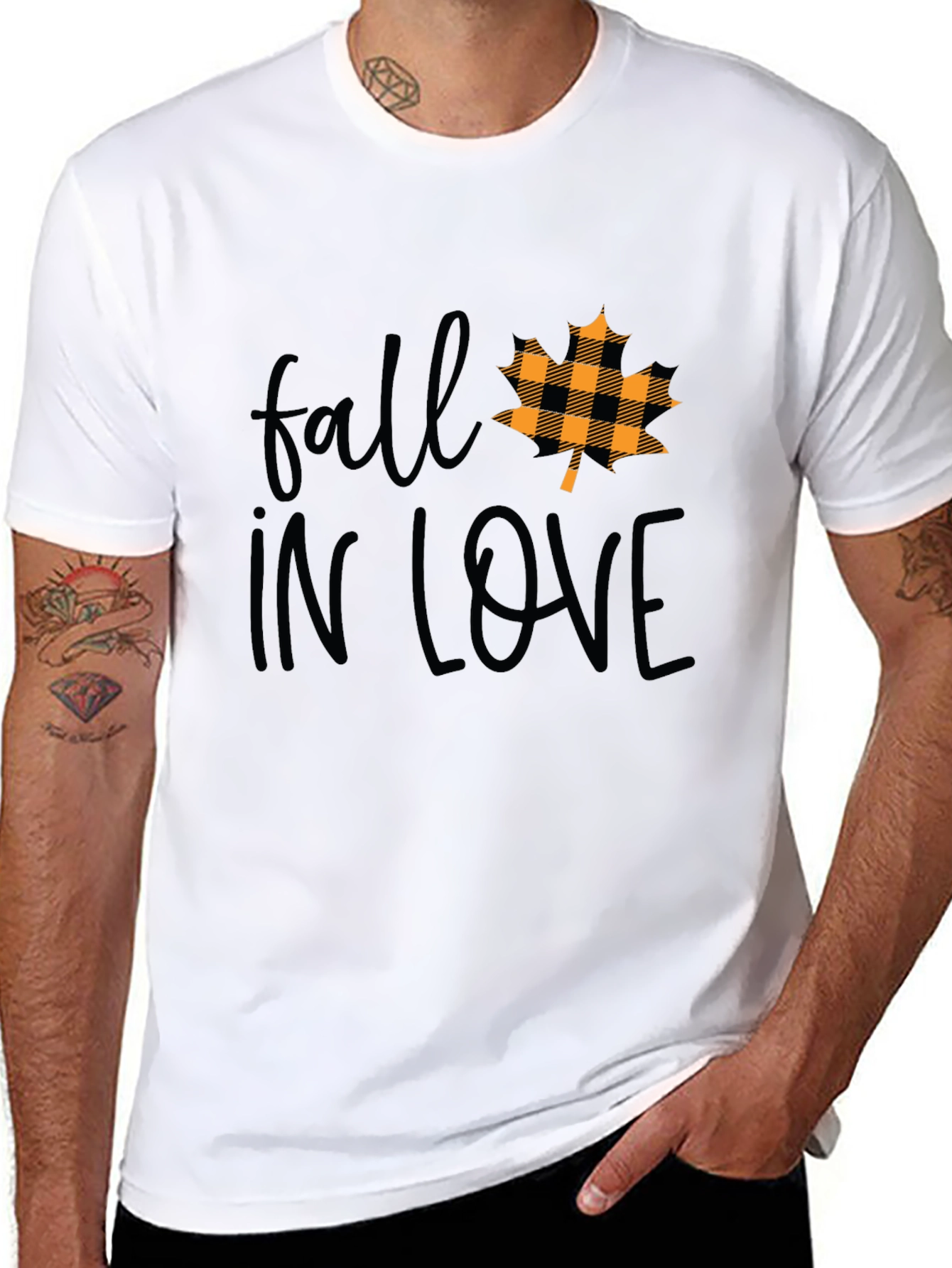 Black Fall In Love Maple Leaf Plaid T-Shirt view 8