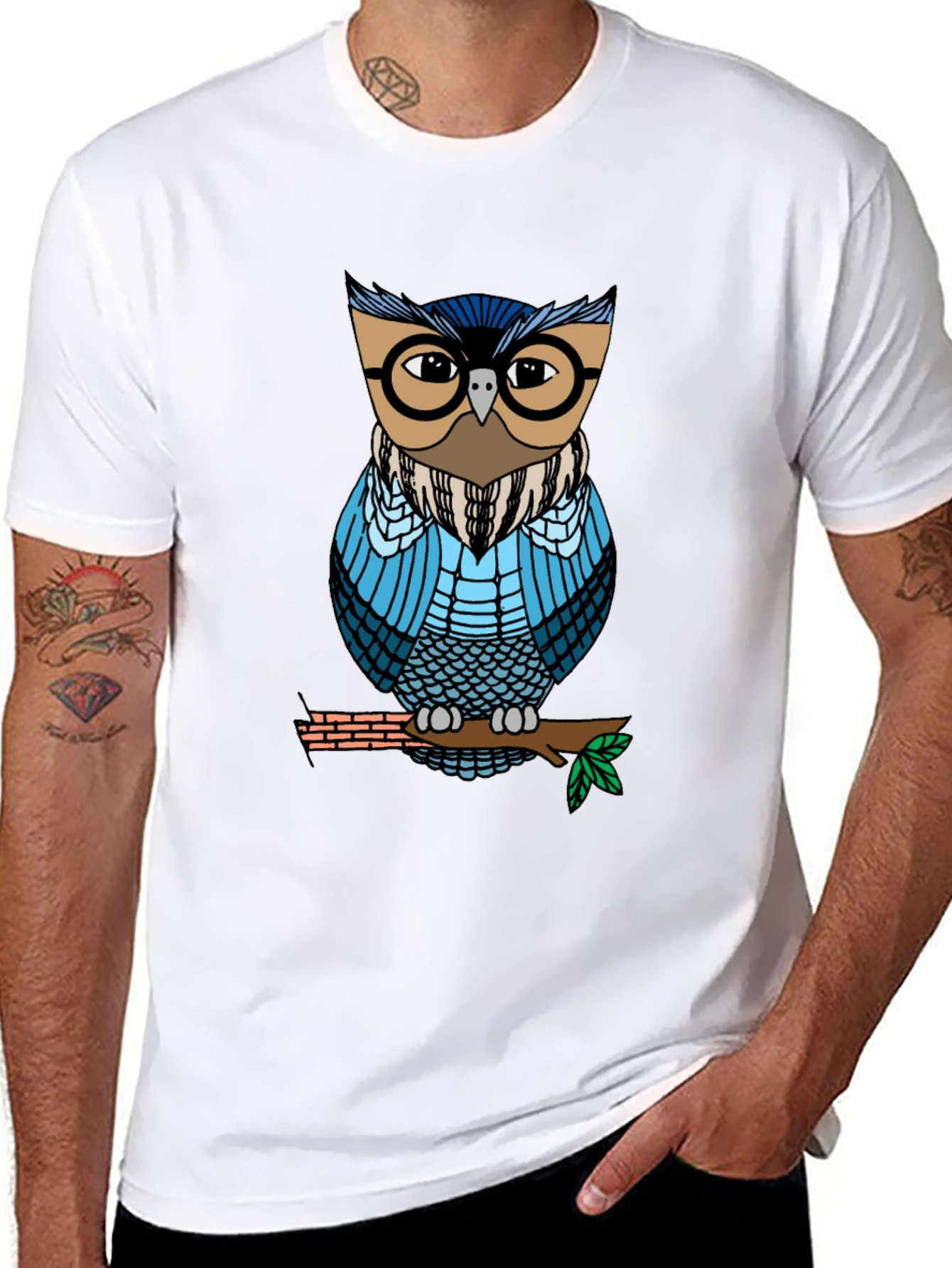 Black Cool Owl Graphic Tee - Unisex Black T-Shirt view 8