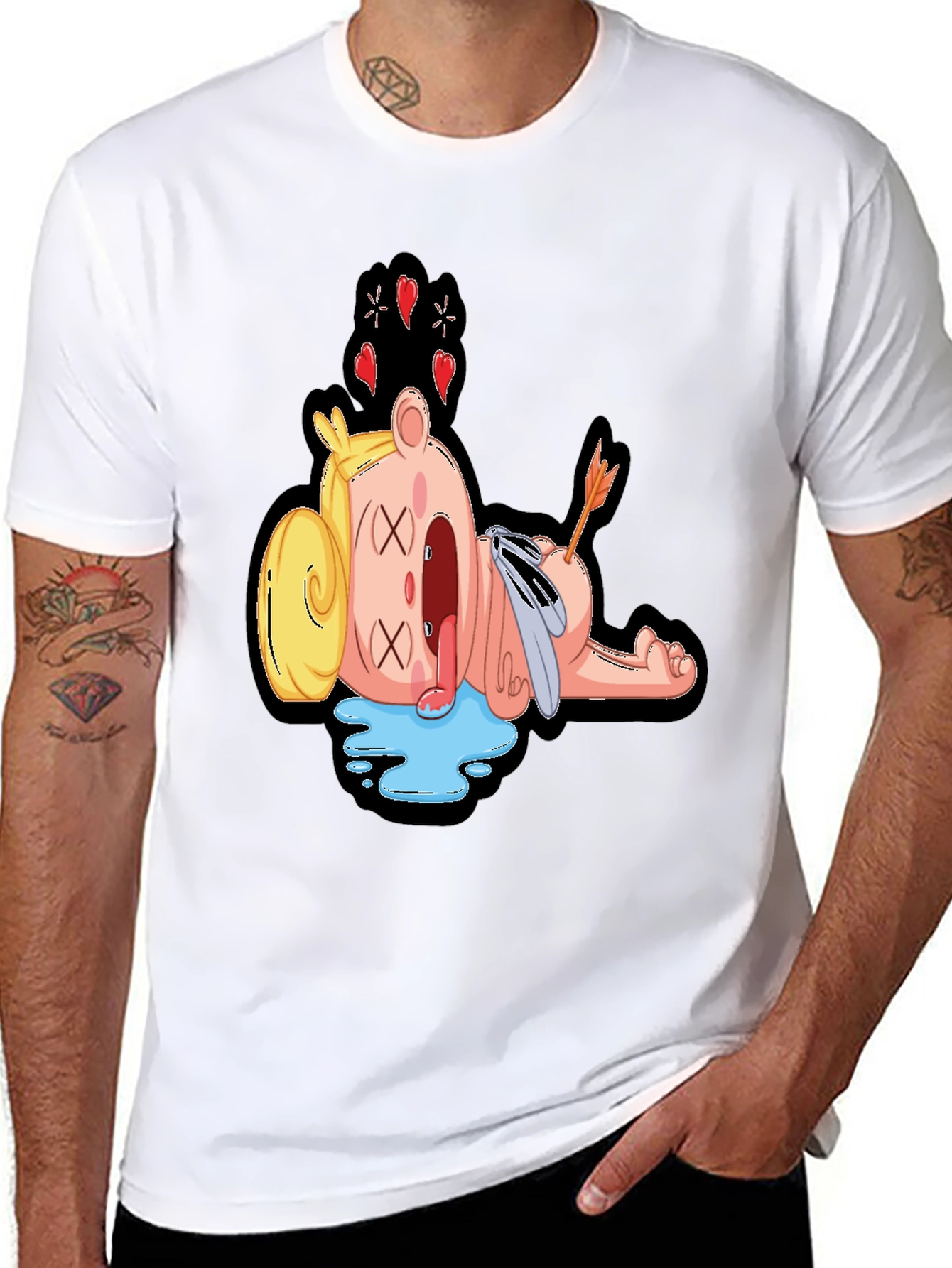 Black Cartoon Dead Bear T-Shirt - Mens Black Graphic Tee view 8