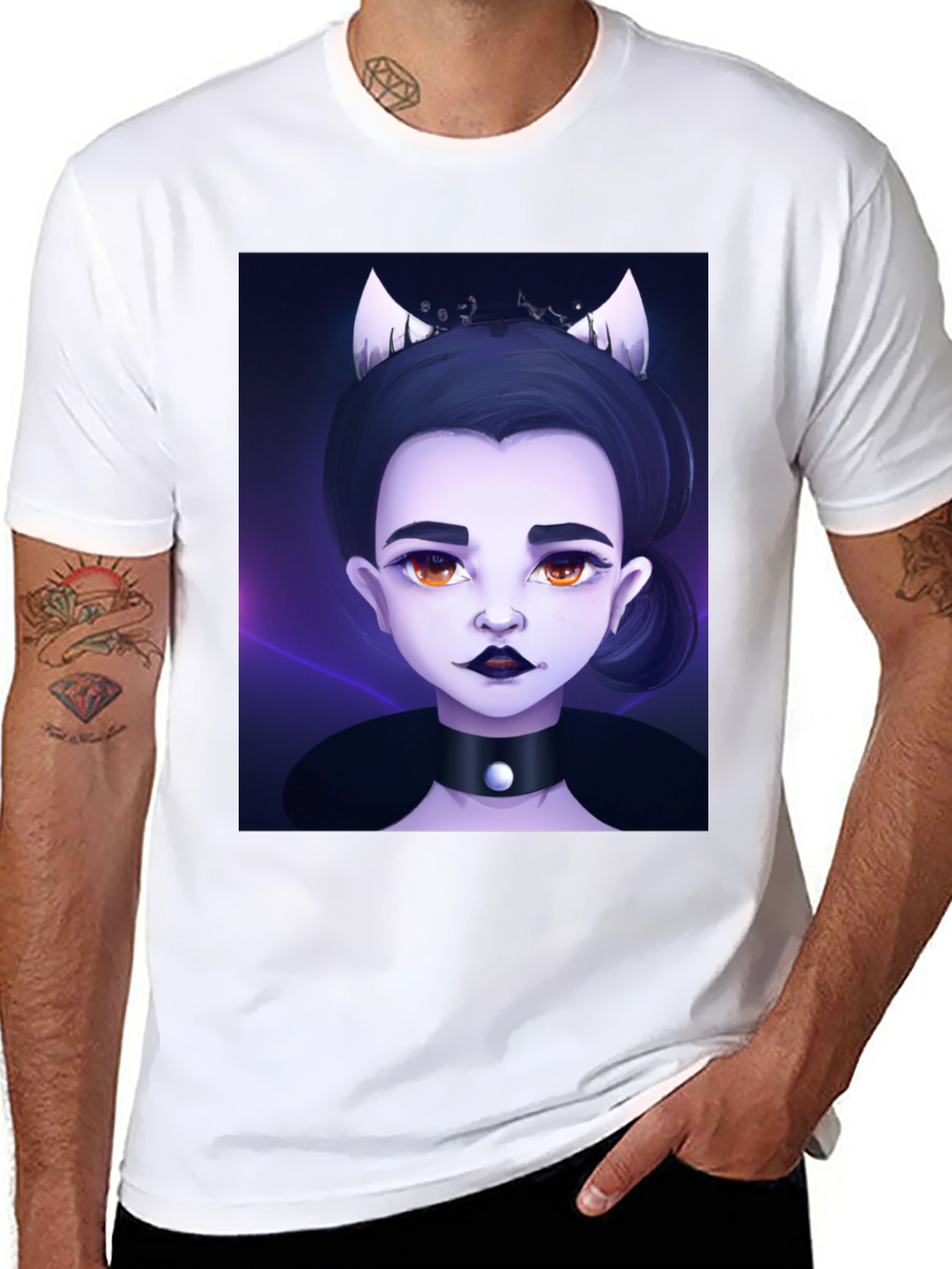 Black Gothic Cartoon Girl Black T-Shirt view 8