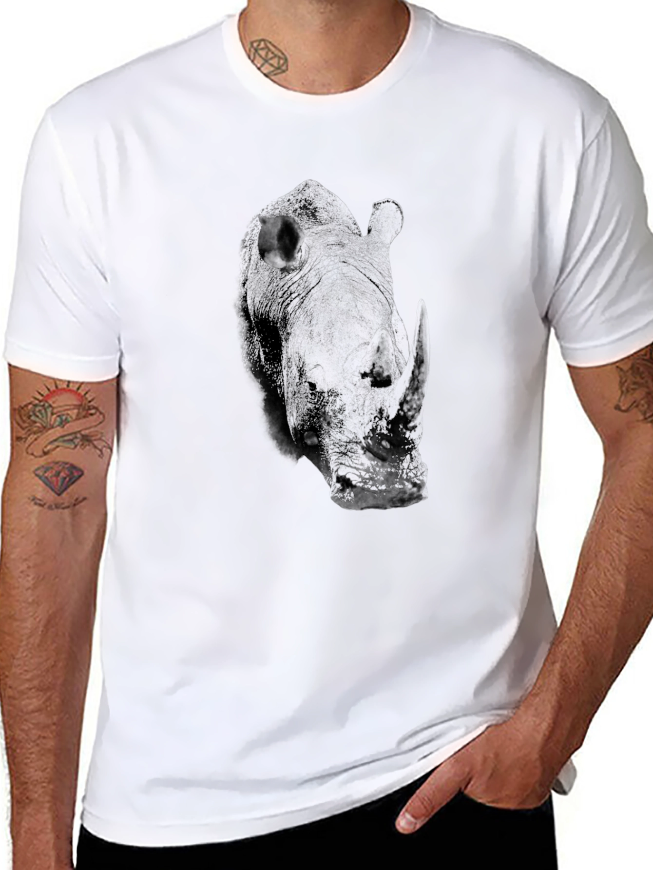 Black Black Rhino Graphic Tee - Unique Animal Design view 8