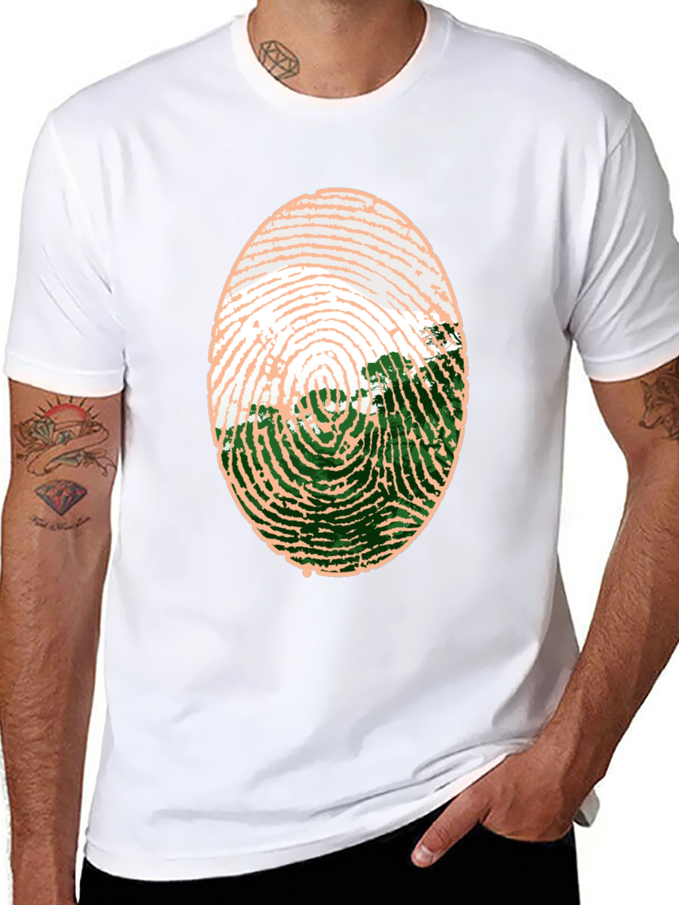 Black Unique Fingerprint Landscape Graphic Tee view 8