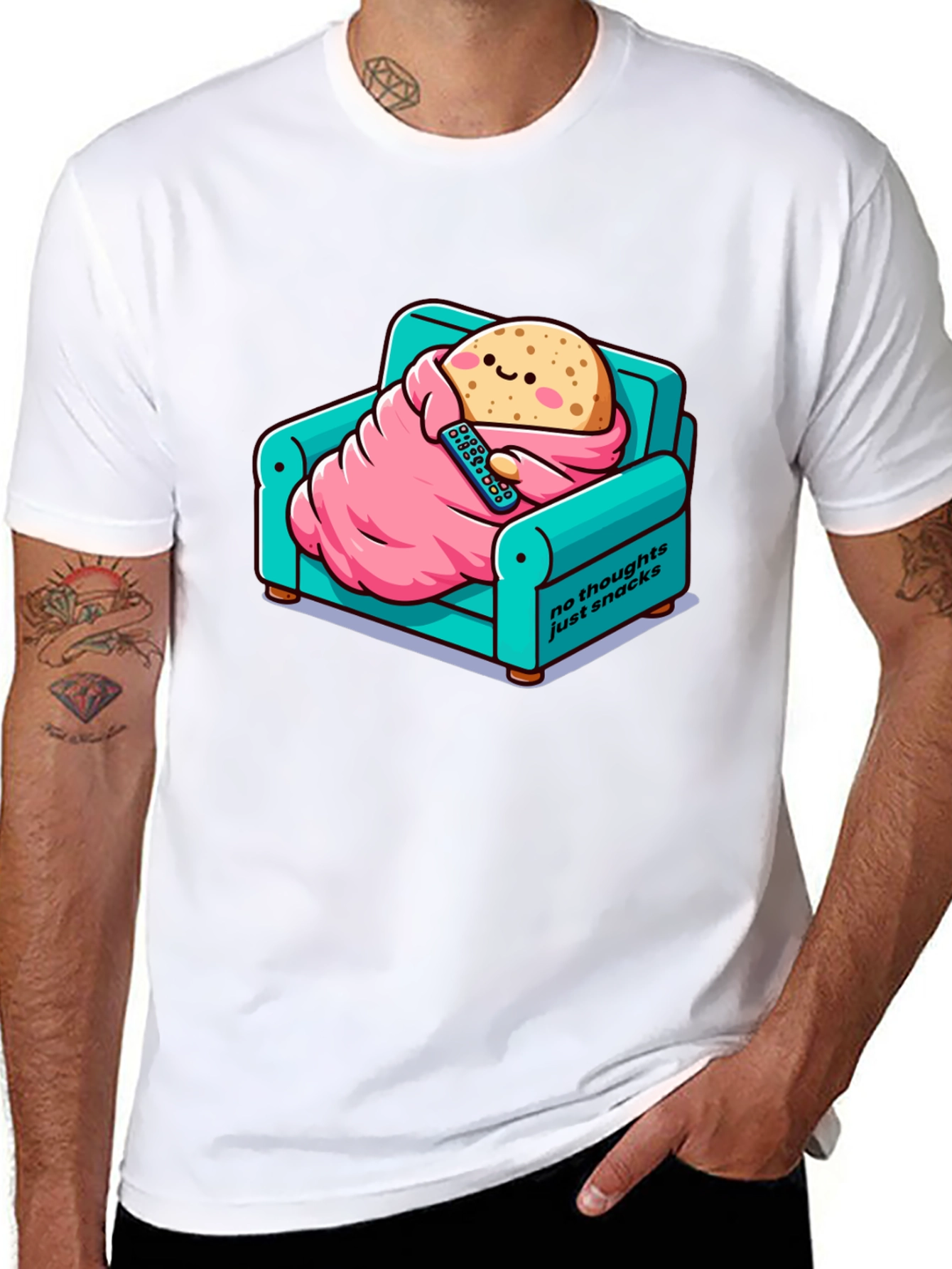 Black Snack Time T-Shirt: Cartoon Potato on Couch view 8