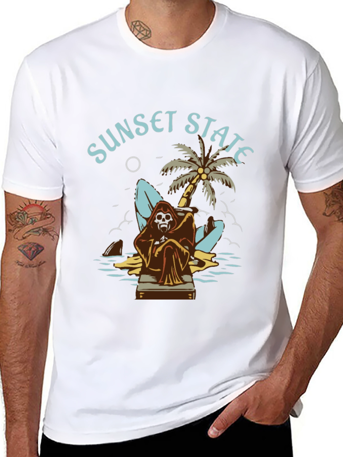 Black Sunset State Graphic Tee - Grim Reaper Beach Design view 8