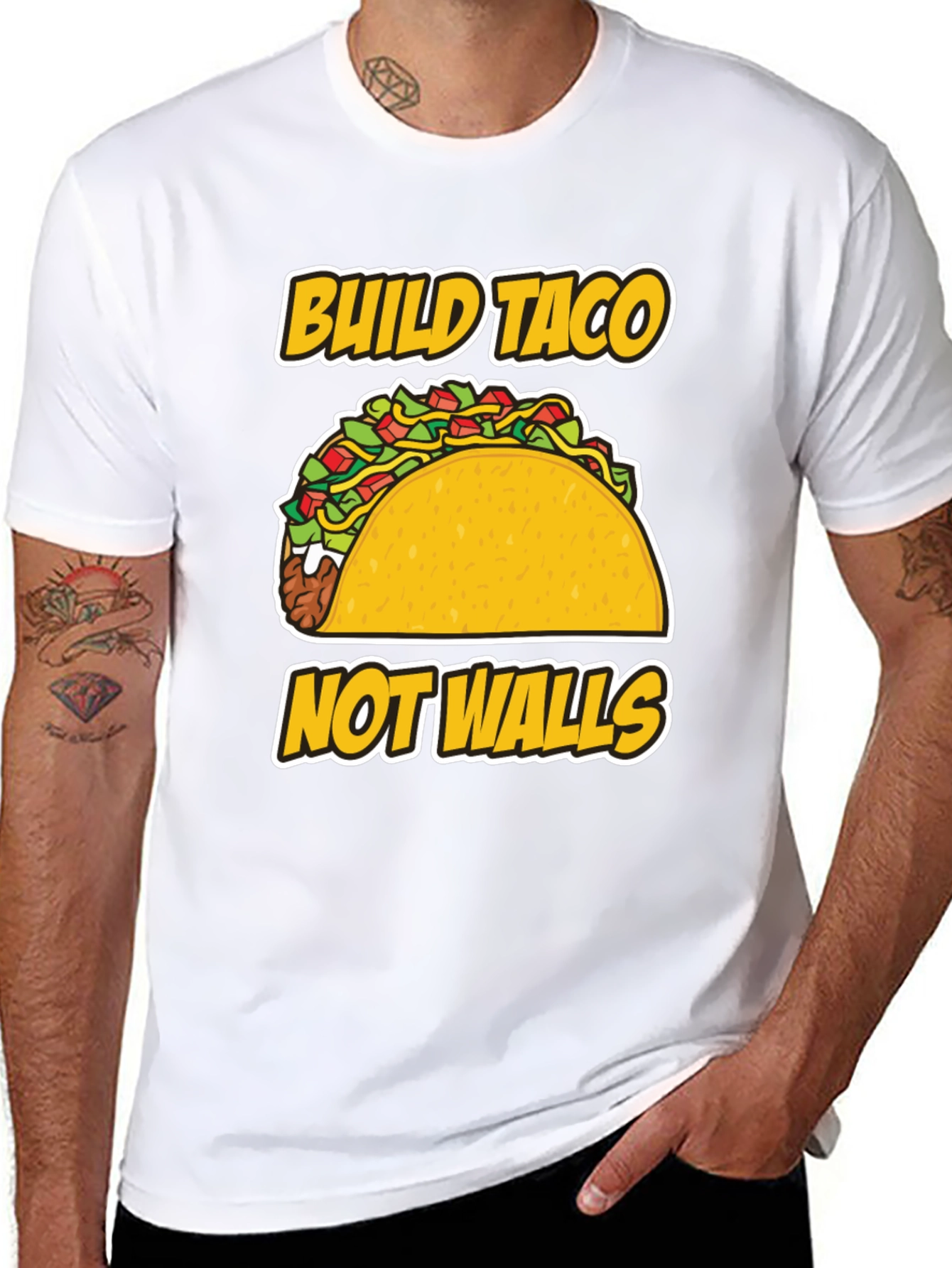 Black Build Taco Not Walls T-Shirt - Graphic Tee view 8