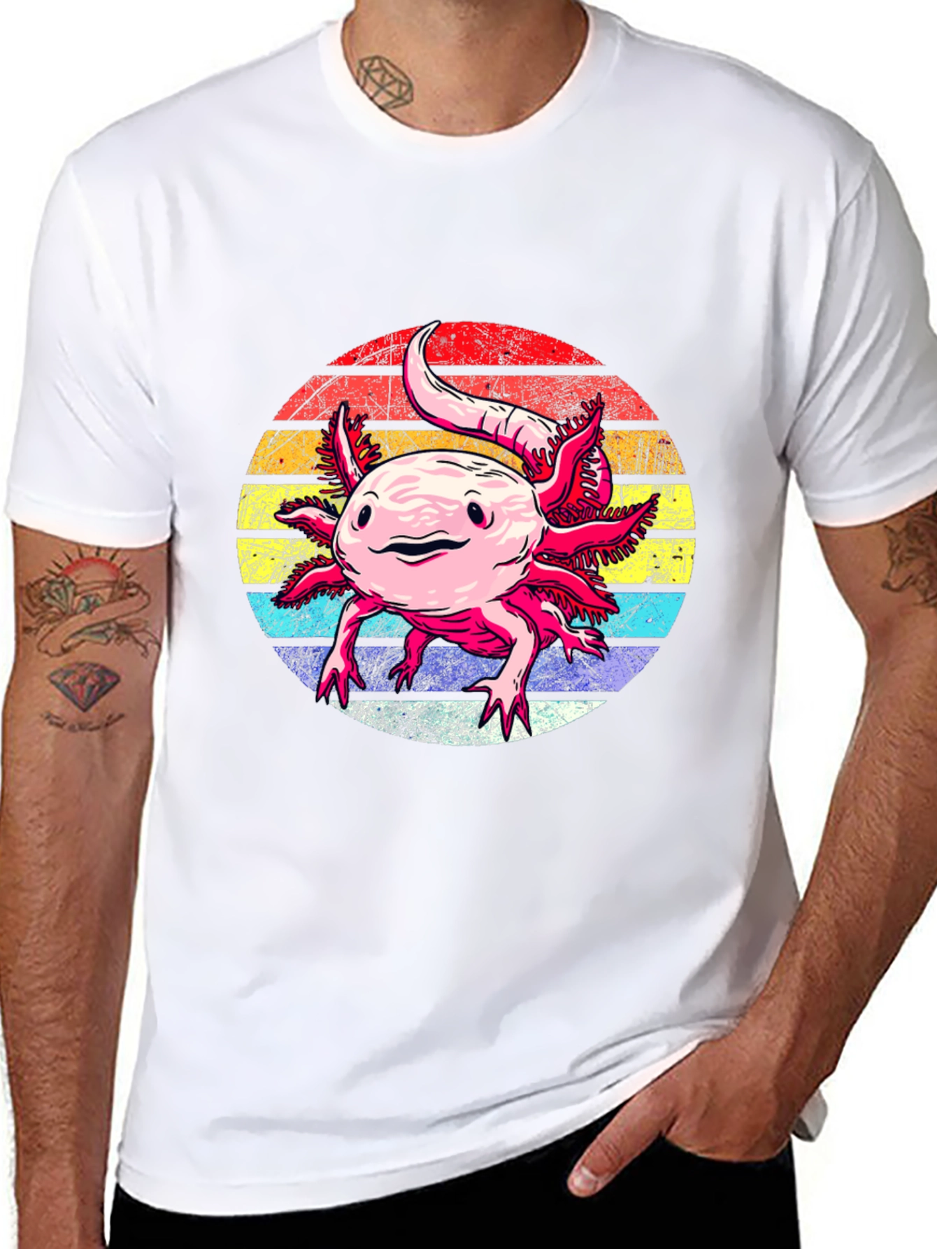 Black Axolotl Retro Sunset Graphic Tee view 8