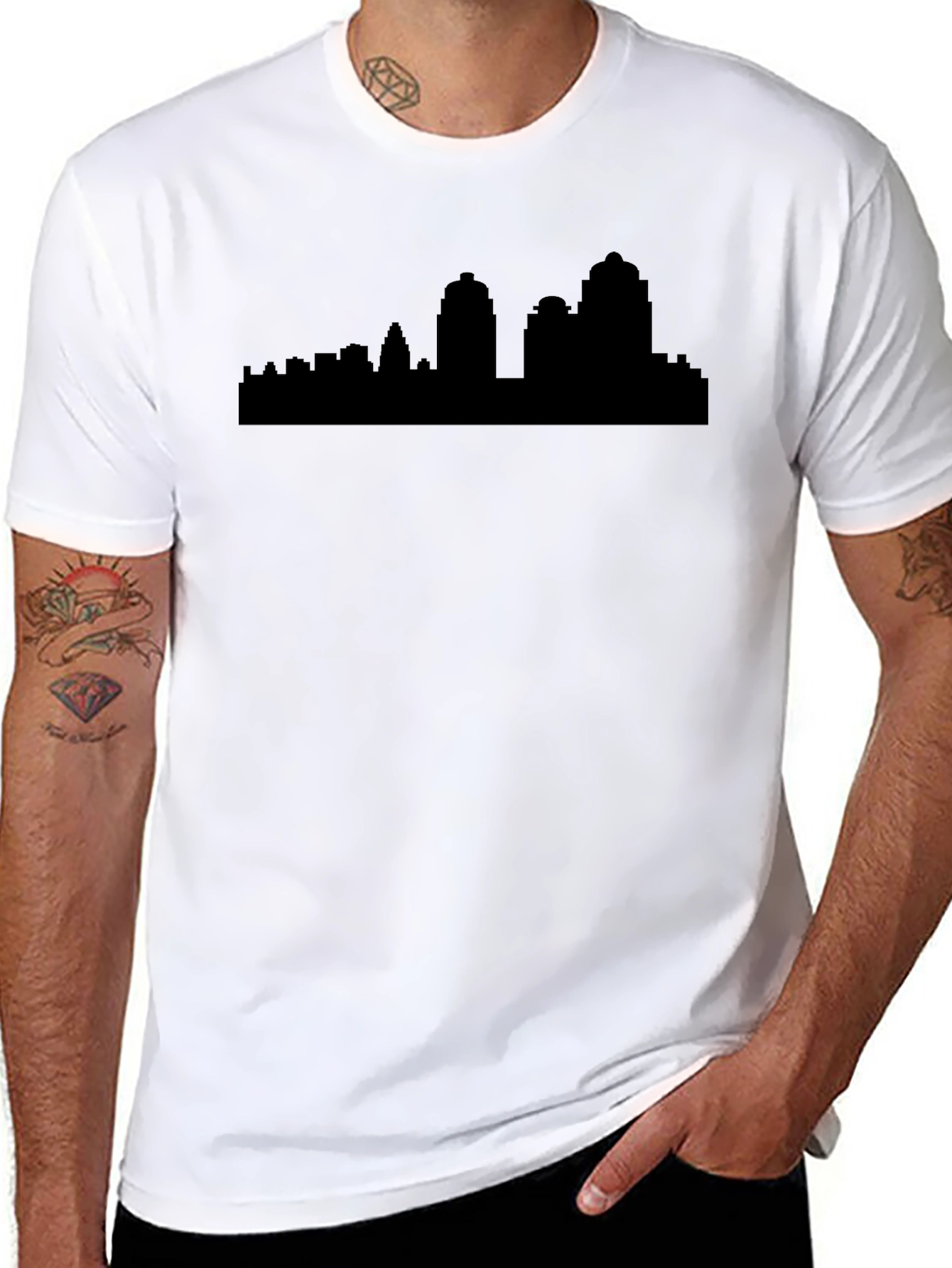 Black Cityscape Silhouette Black T-Shirt view 8
