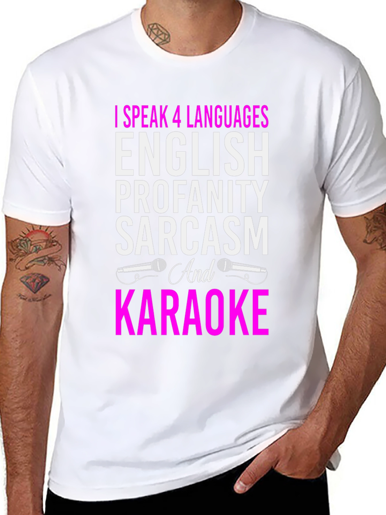 Black Funny Karaoke T-Shirt: I Speak 4 Languages view 8