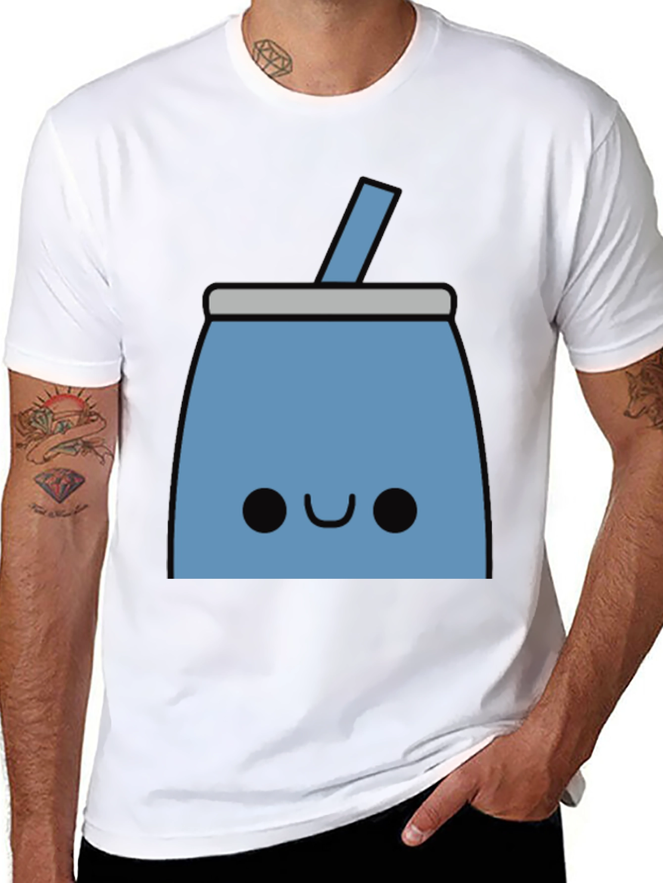 Black Cute Blue Drink Black T-Shirt view 8