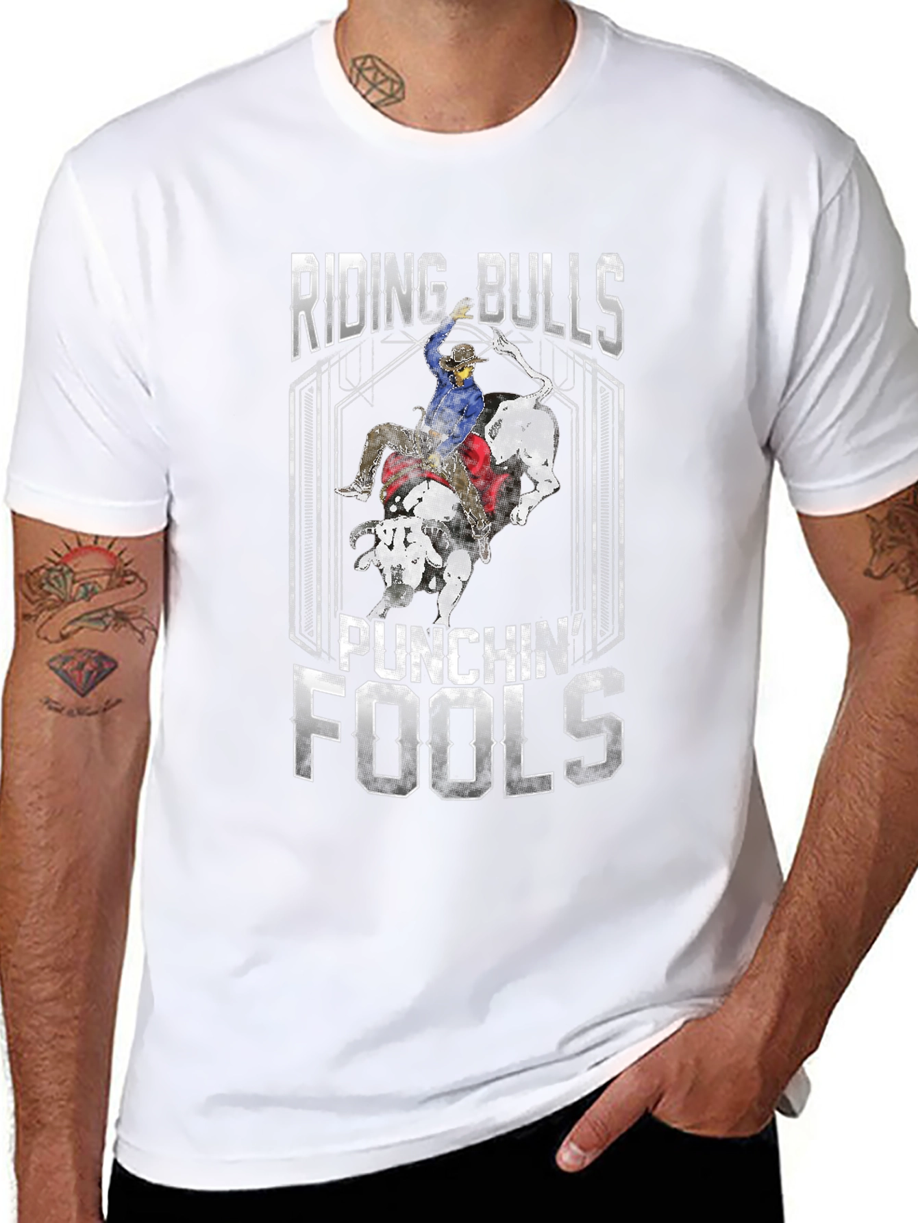 Black Riding Bulls Punching Fools Graphic T-Shirt view 8