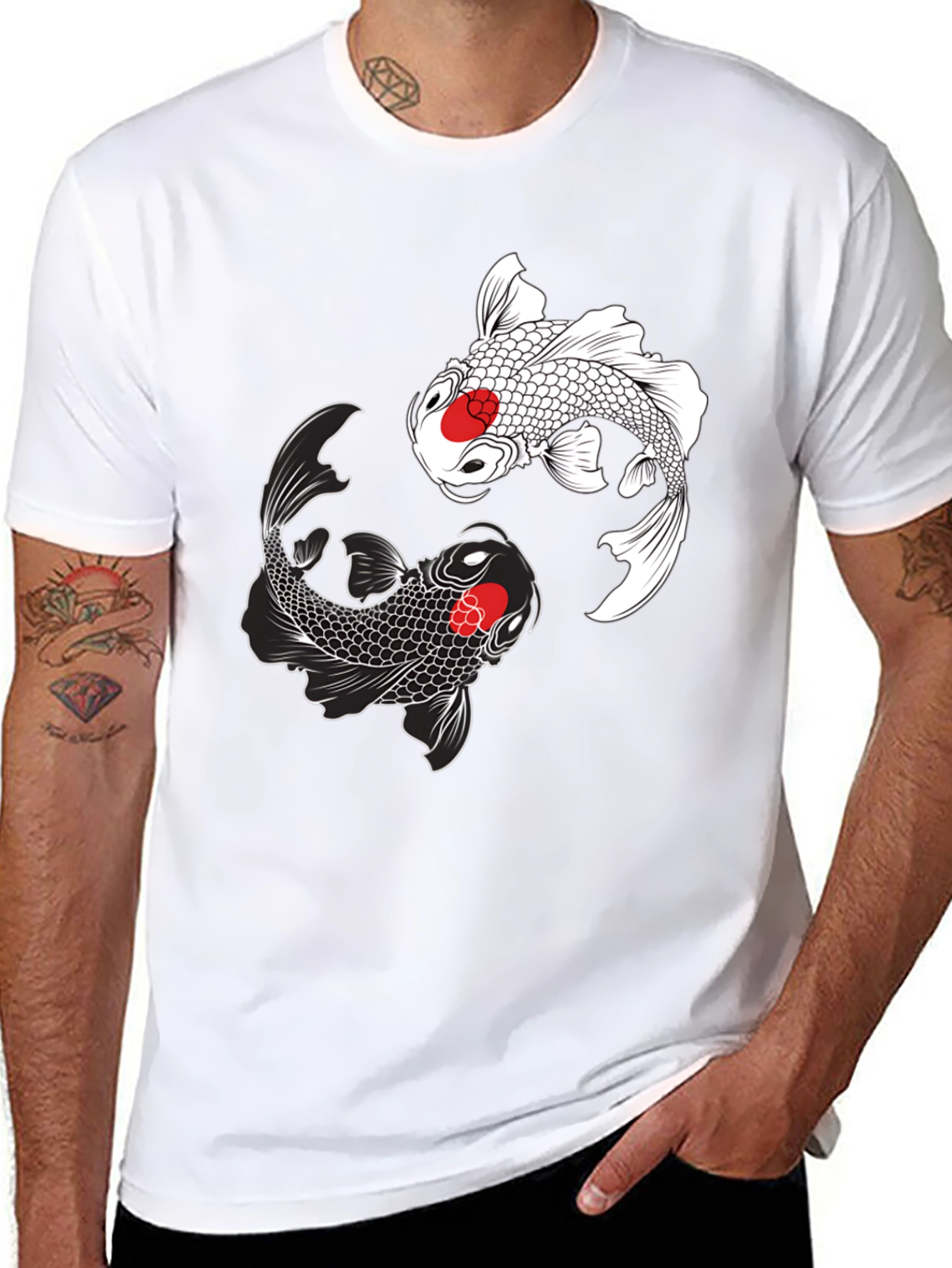 Black Koi Fish Yin Yang Graphic Tee - Black view 8