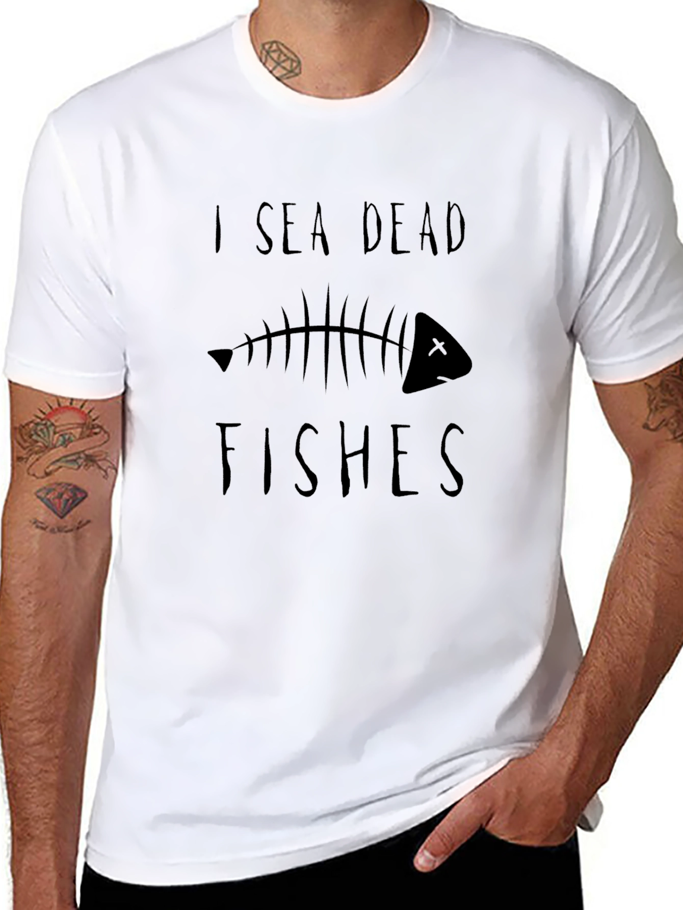 Black I Sea Dead Fishes Graphic T-Shirt - Men's Black Crew Neck view 8
