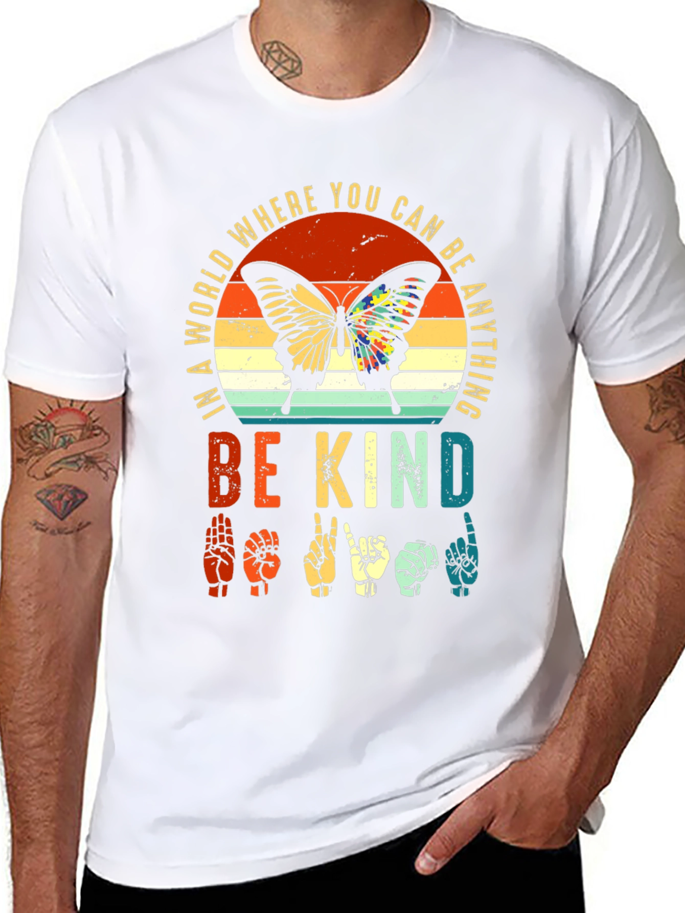 Black Be Kind Sign Language Butterfly Graphic Tee view 8