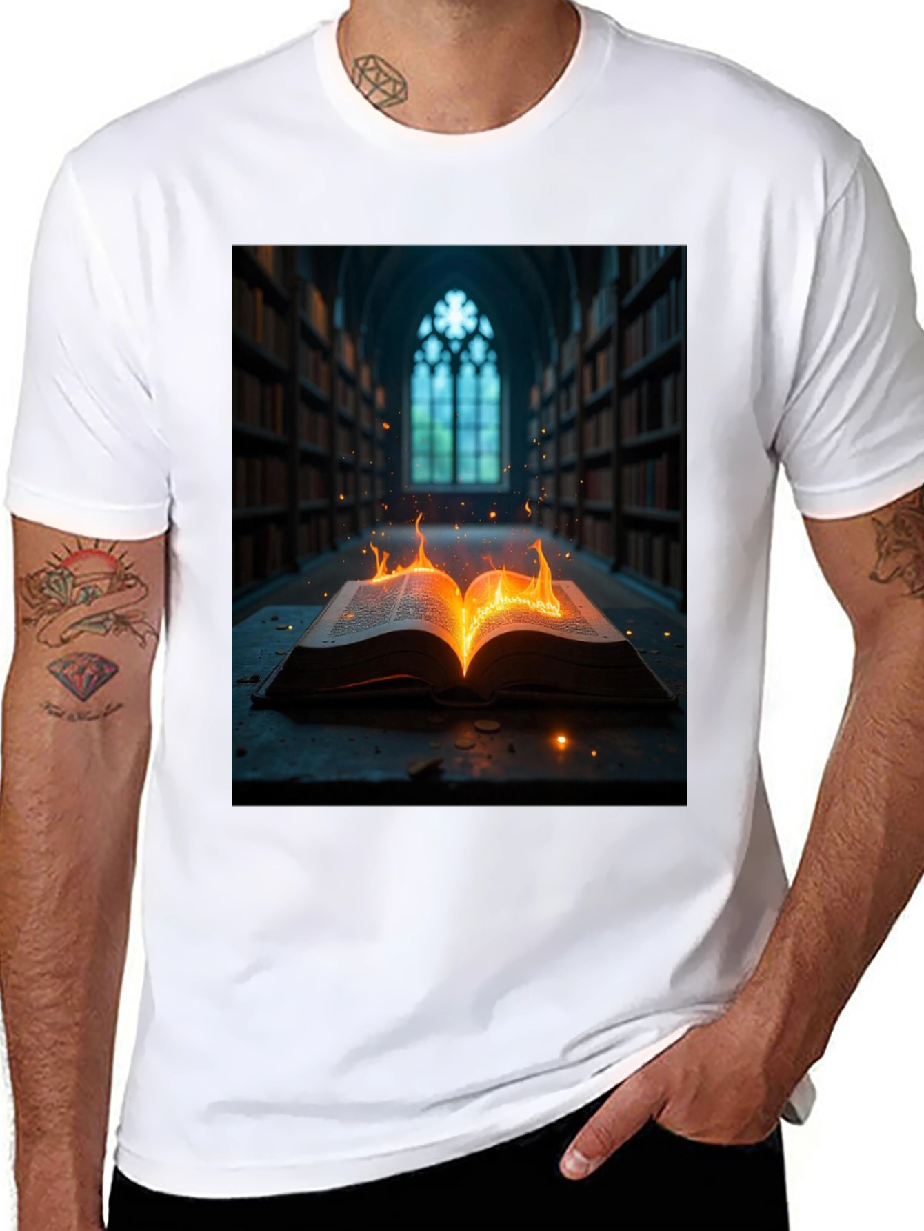 Black Mystical Burning Book Graphic Tee view 8