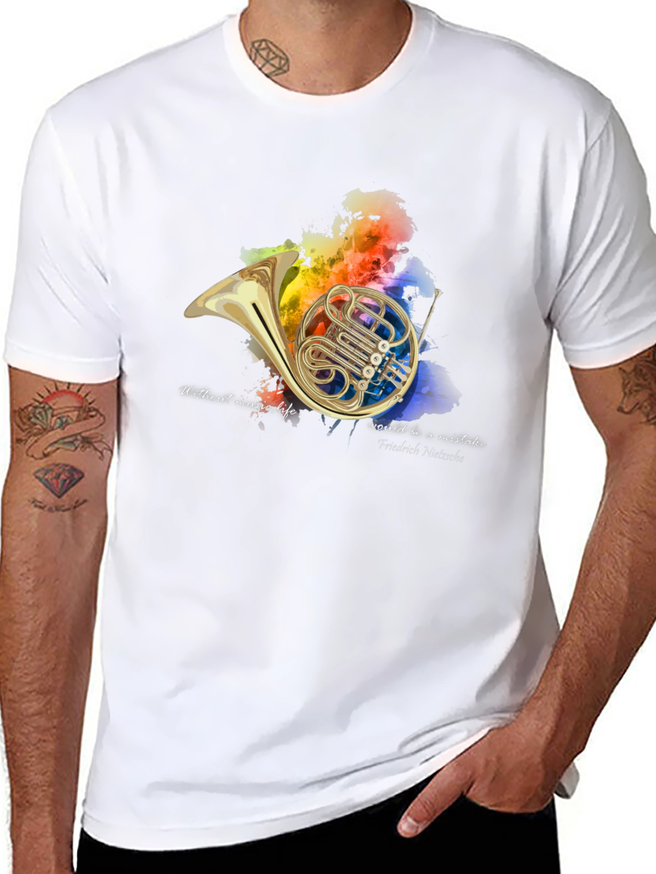 Black French Horn Music Lover T-Shirt view 8