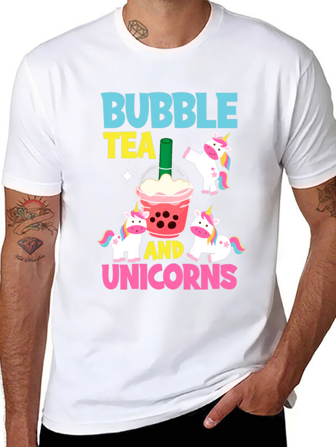 Black Bubble Tea & Unicorns Graphic Tee view 8