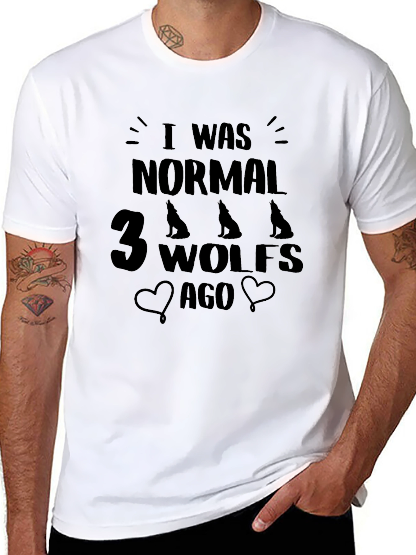 Black I Was Normal 3 Wolves Ago Black T-Shirt view 8