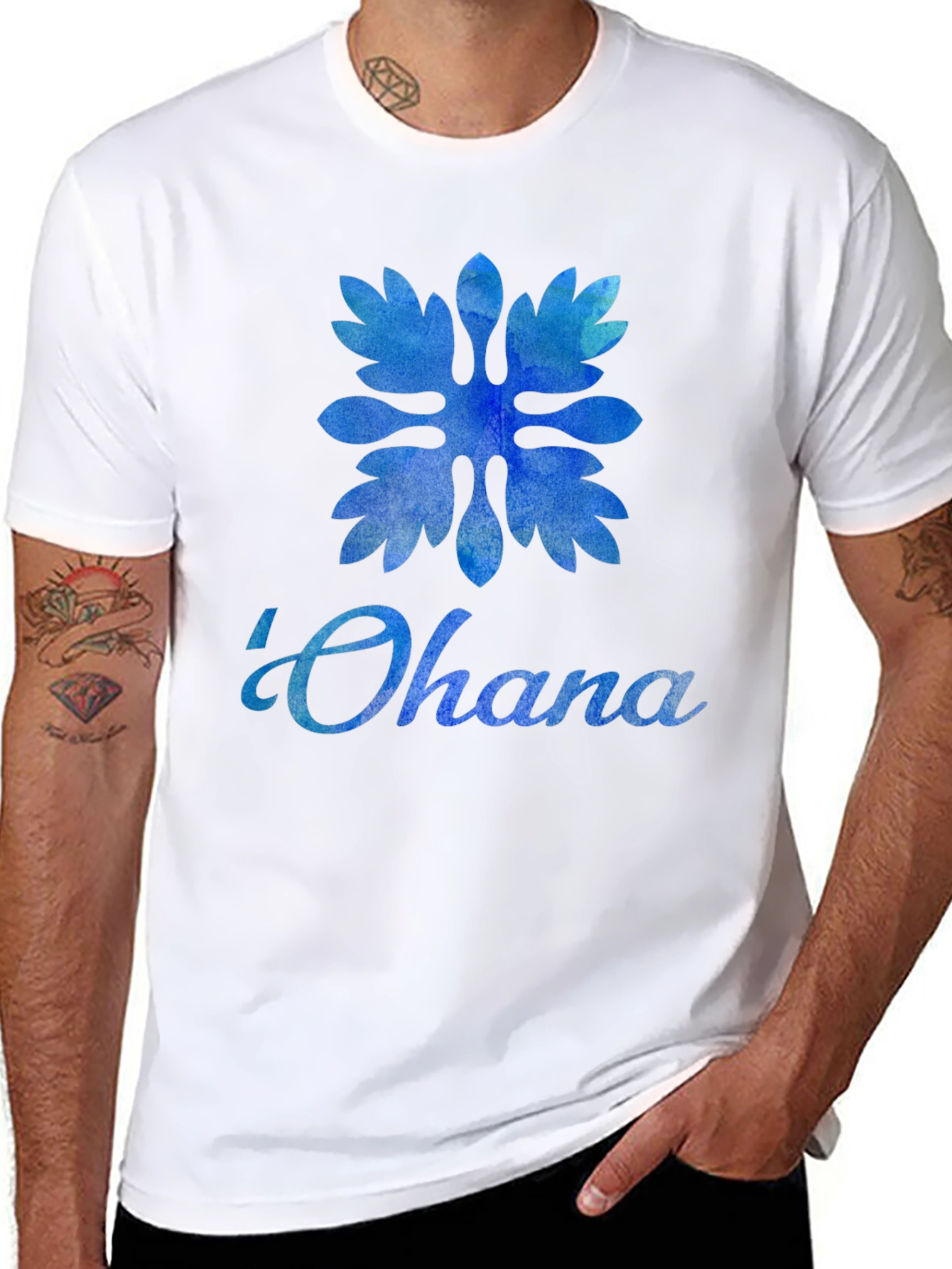 Black Ohana Blue Floral T-Shirt - Family Means Everything view 8