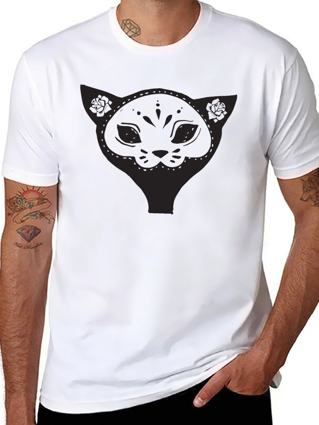 Black Men's Black Cat Graphic Tee - Stylish & Comfortable view 8