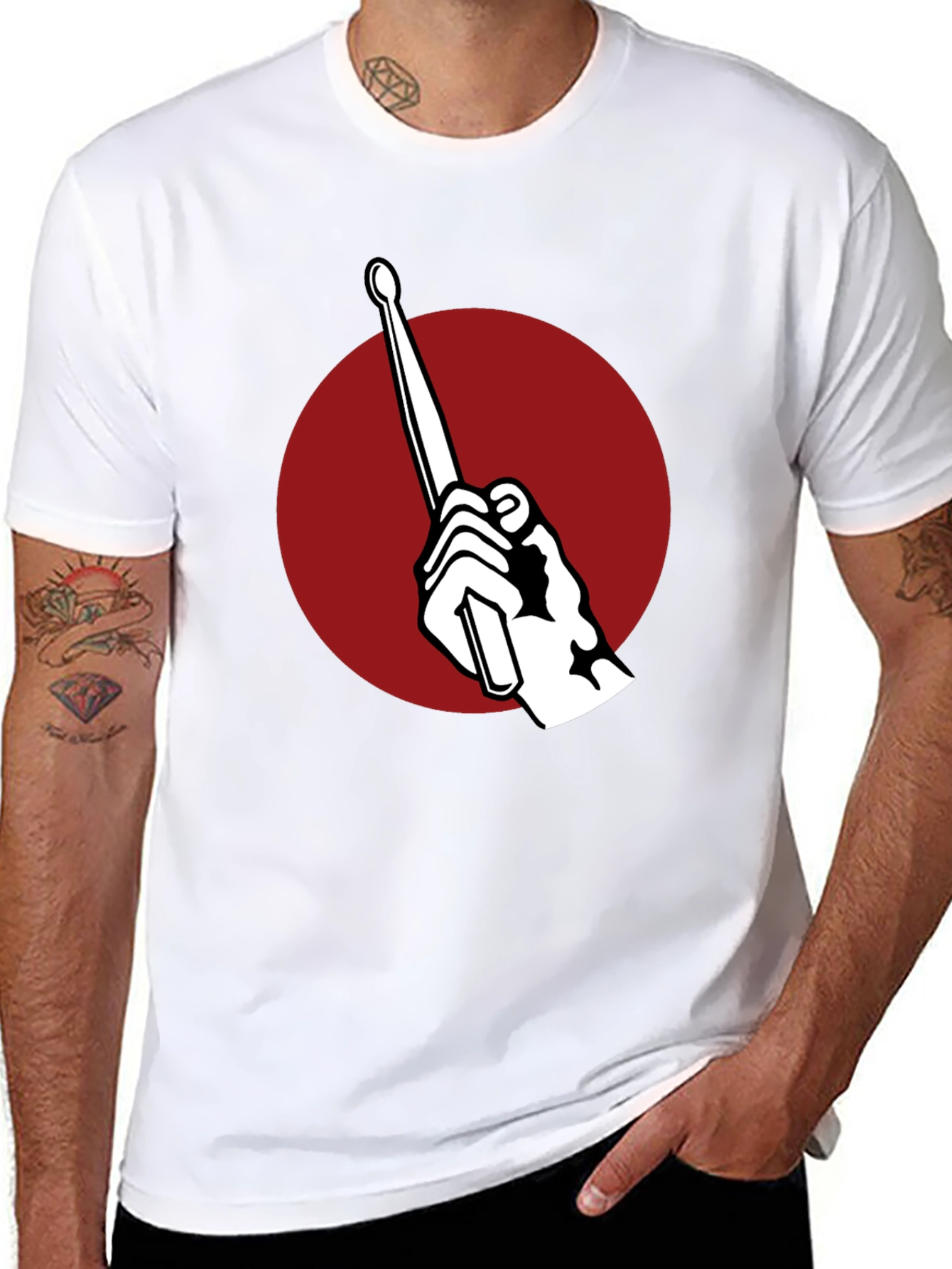 Black Drummer's Beat T-Shirt - Black Tee with Drumstick Design view 8