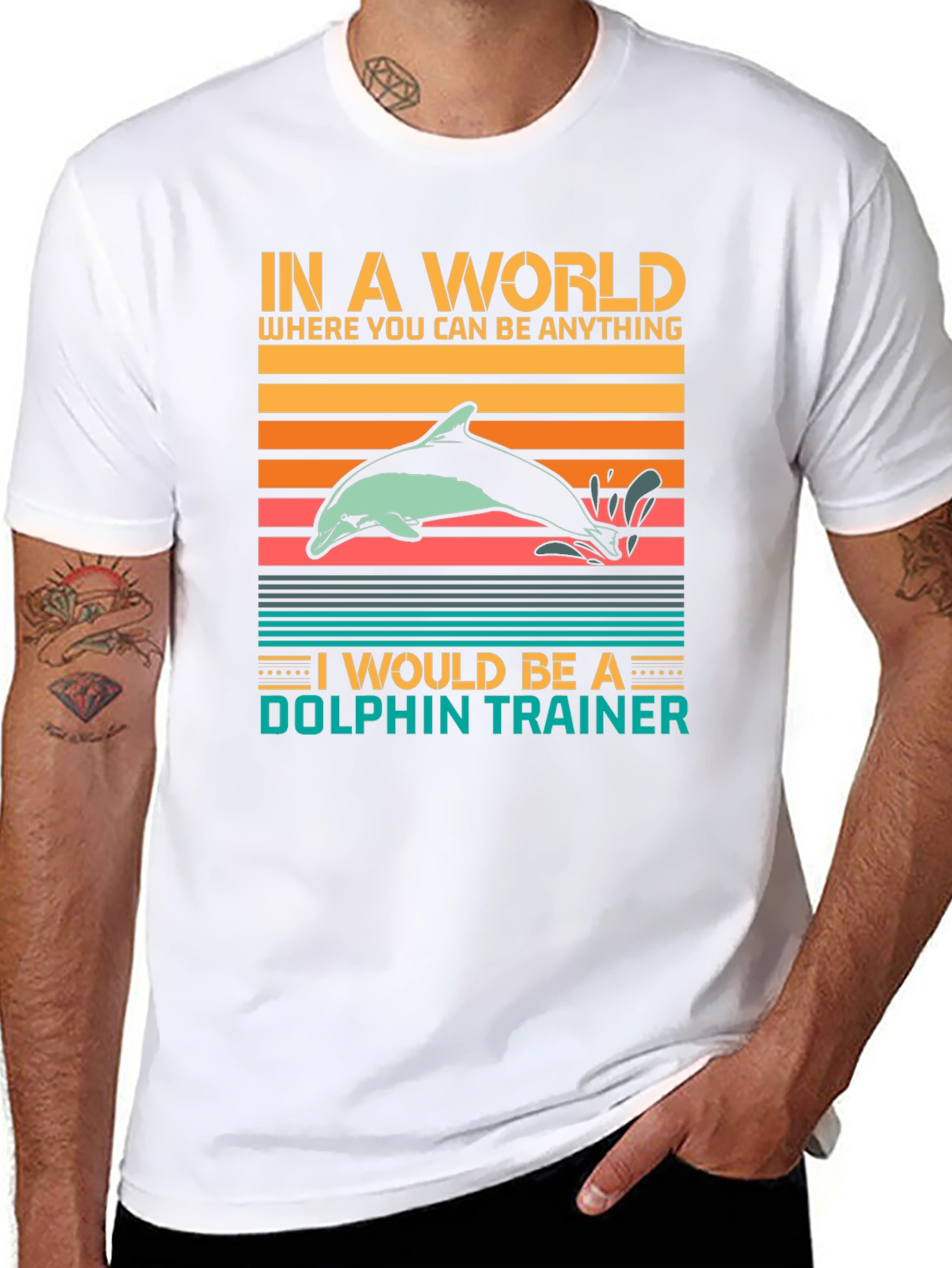 Black Dolphin Trainer Graphic Tee - Unisex Black T-Shirt view 8