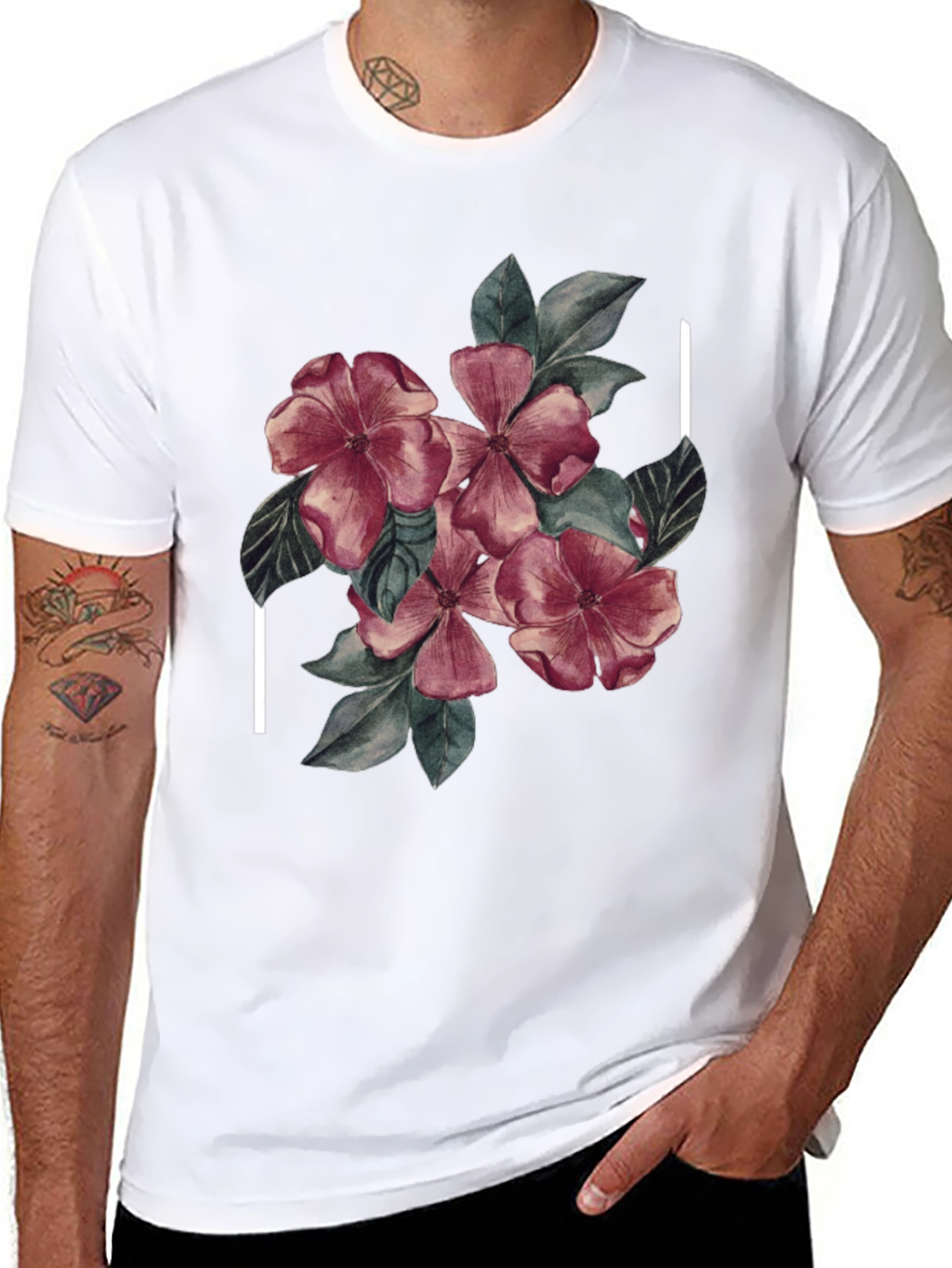 Black Floral Graphic Black Tee - Stylish & Unique Design view 8