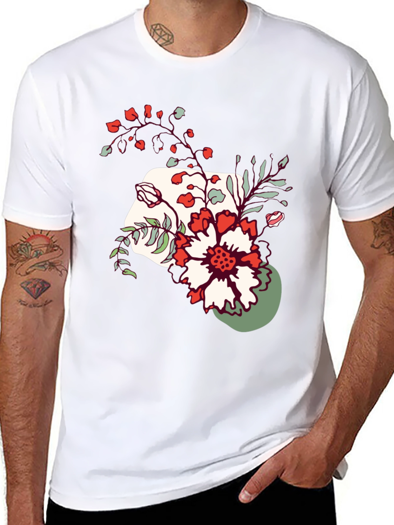 Black Floral Graphic Tee - Men's Casual Black T-Shirt view 8