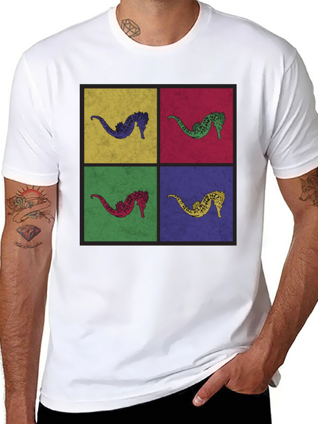Black Pop Art Seahorse Graphic T-Shirt - Black view 8