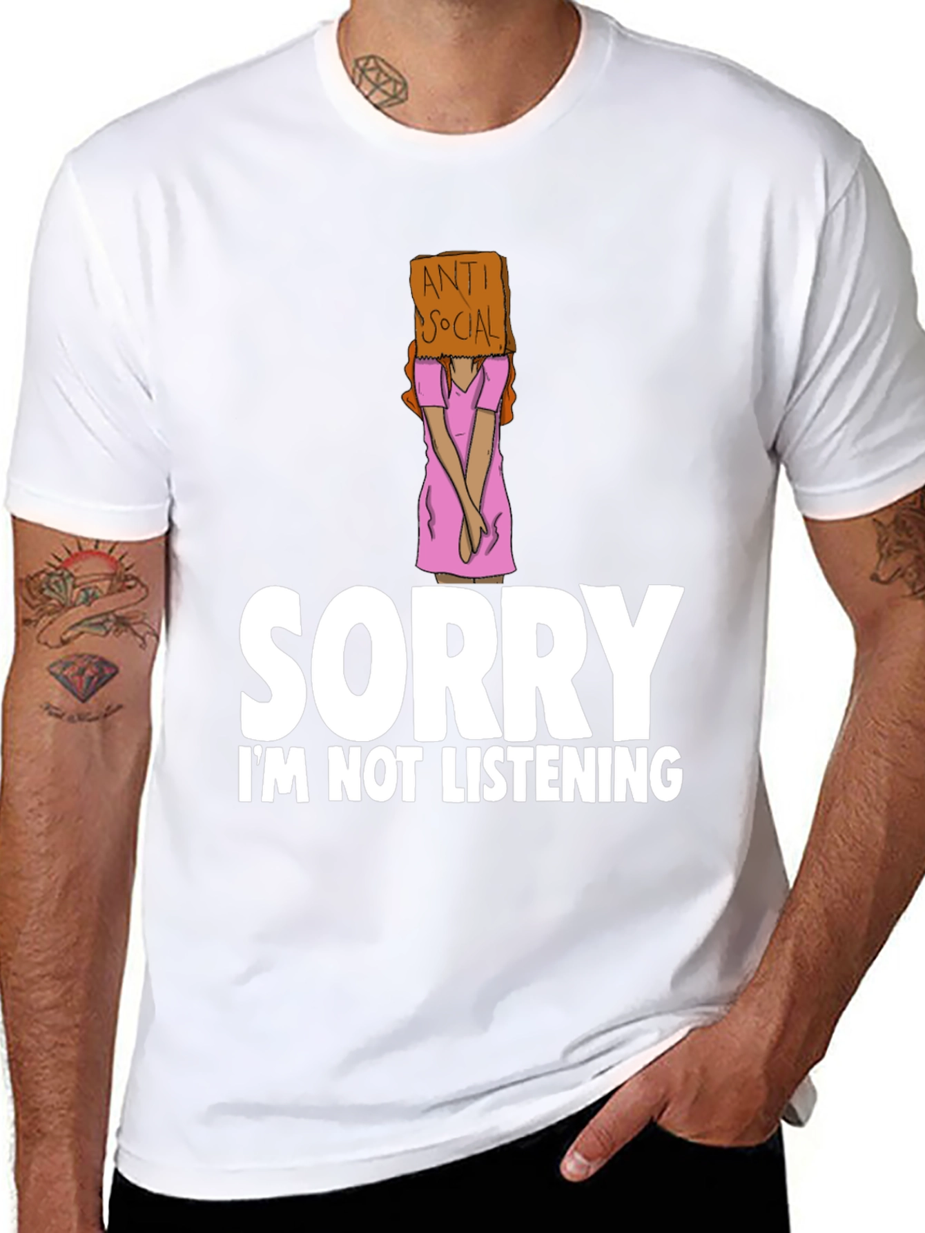 Black Anti-Social Graphic Tee: Sorry Not Listening view 8
