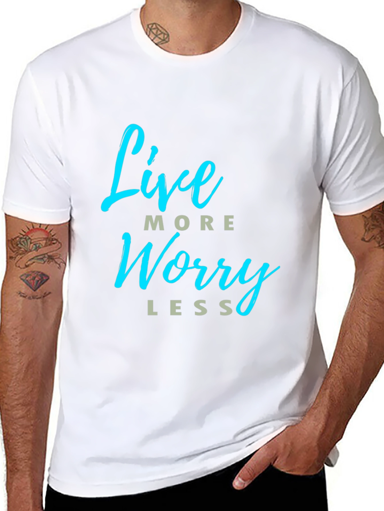Black Live More Worry Less Graphic T-Shirt - Black view 8