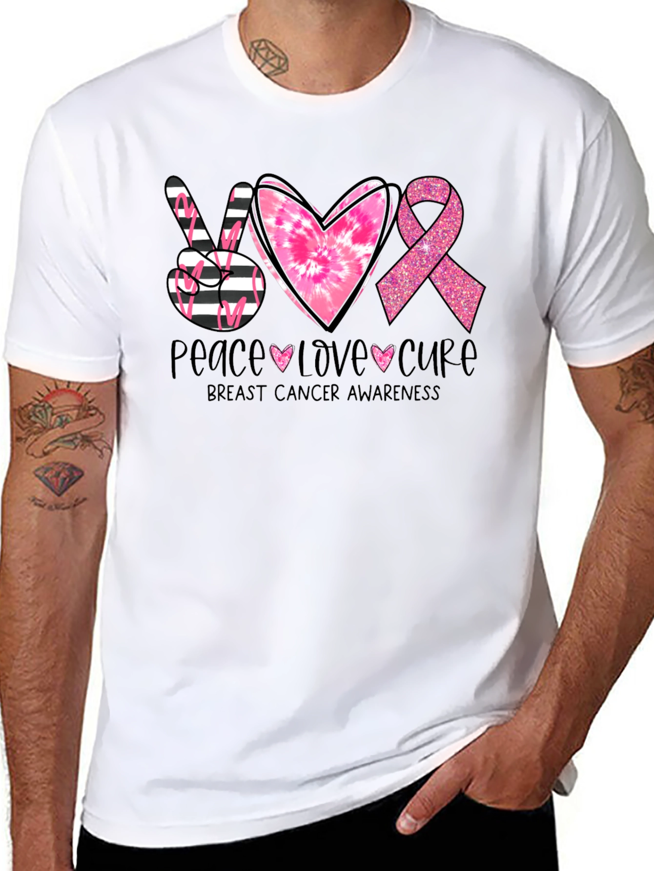 Peace Love Cure Breast Cancer Awareness T-Shirt - 8