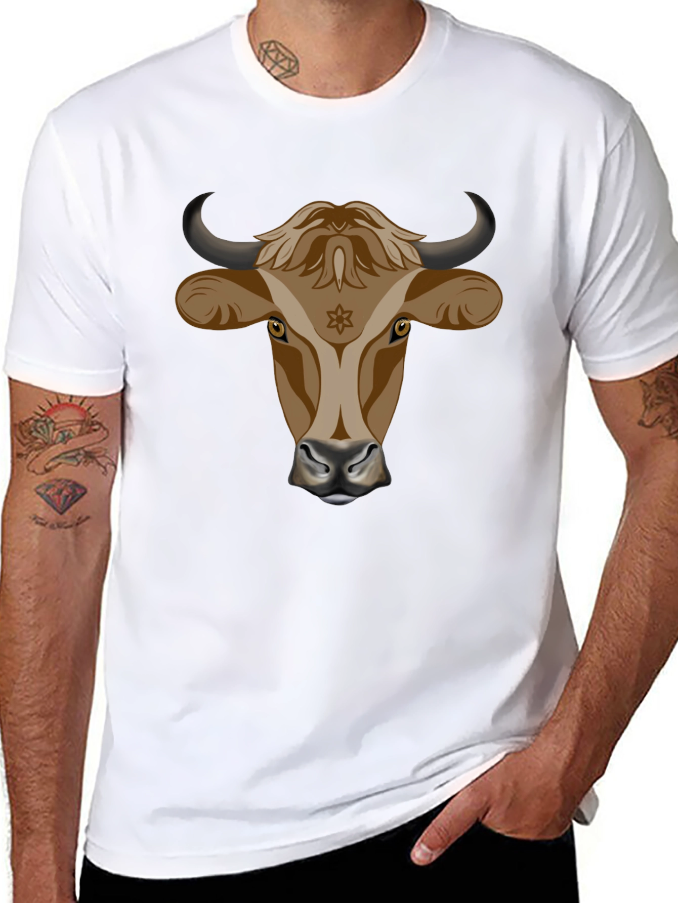 Black Bull Head Graphic Tee - Stylish Black Cotton T-Shirt view 8