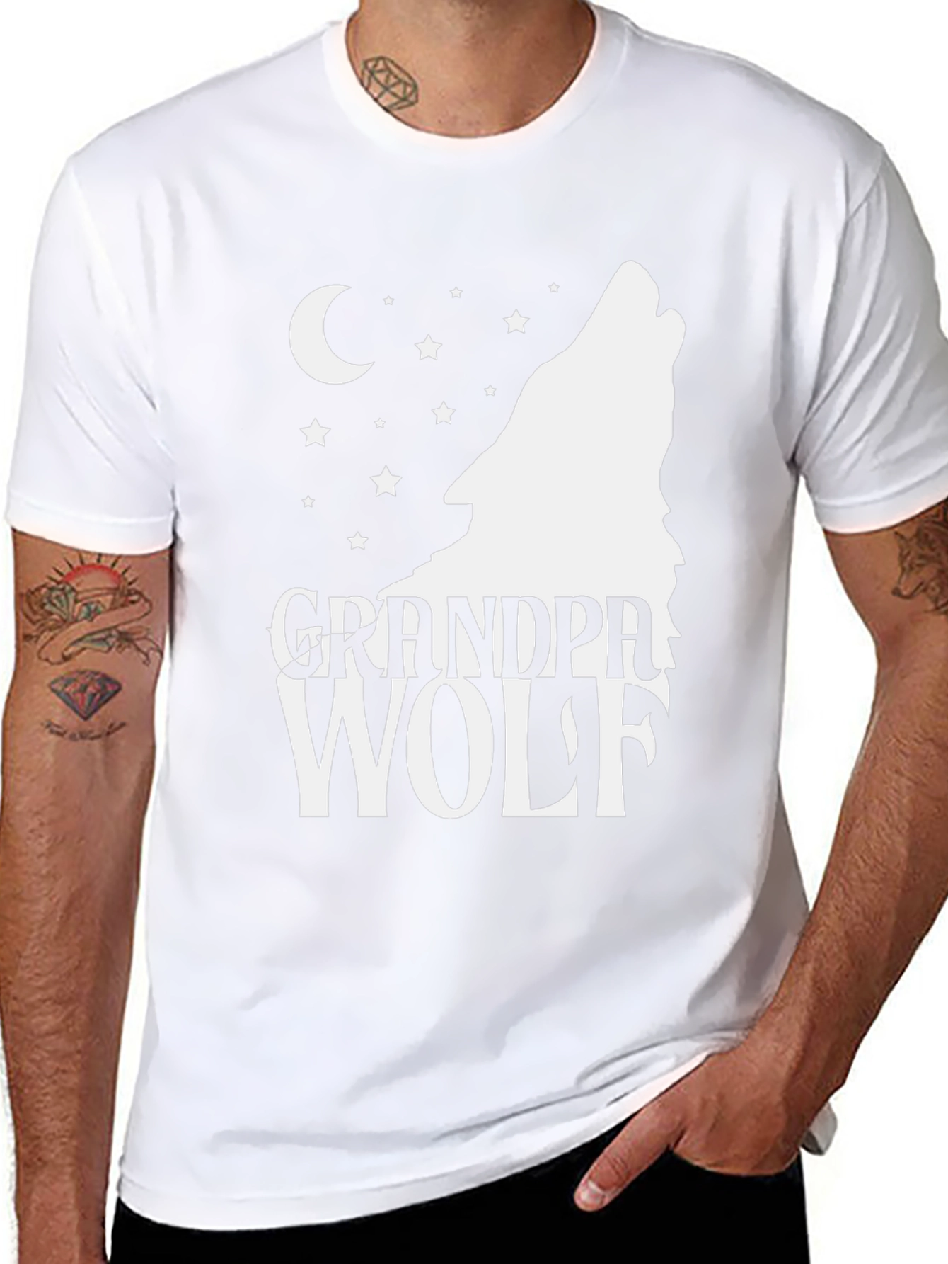 Black Grandpa Wolf T-Shirt - Howling Moon Design view 8