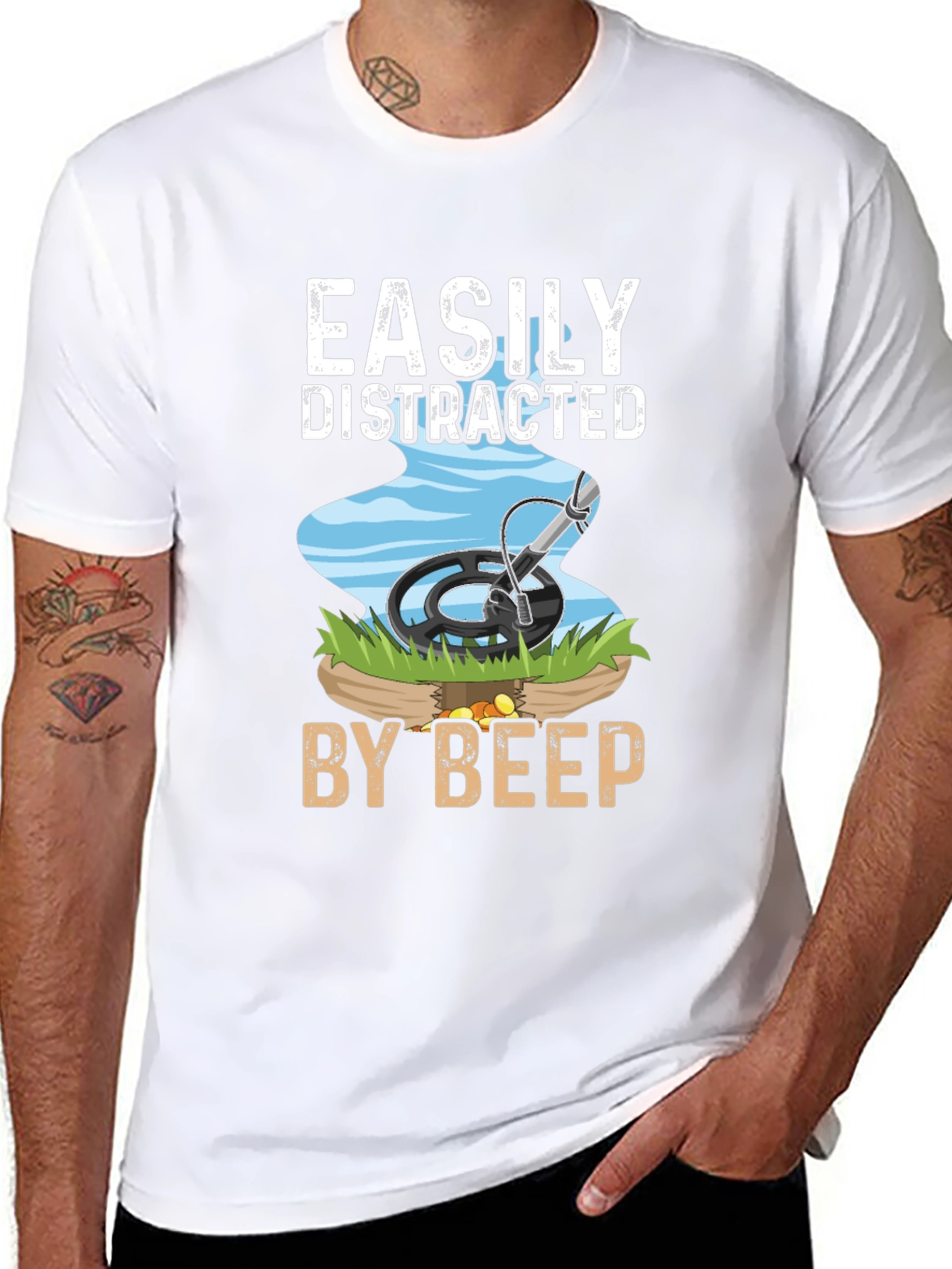 Black Easily Distracted By Beep T-Shirt Metal Detecting Hobby view 8