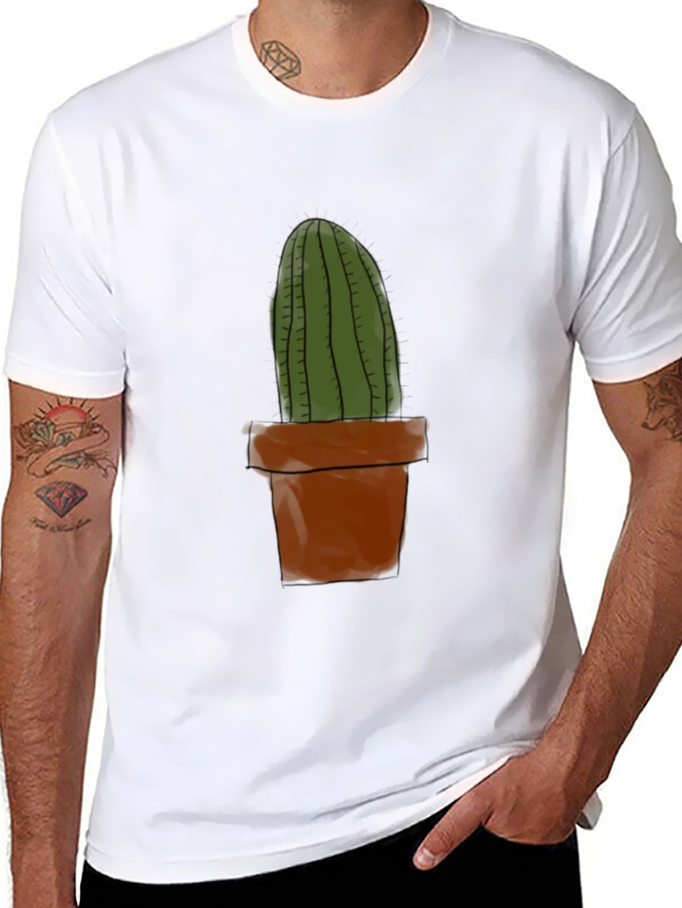 Black Cactus Plant Graphic Tee - Casual Black T-Shirt view 8